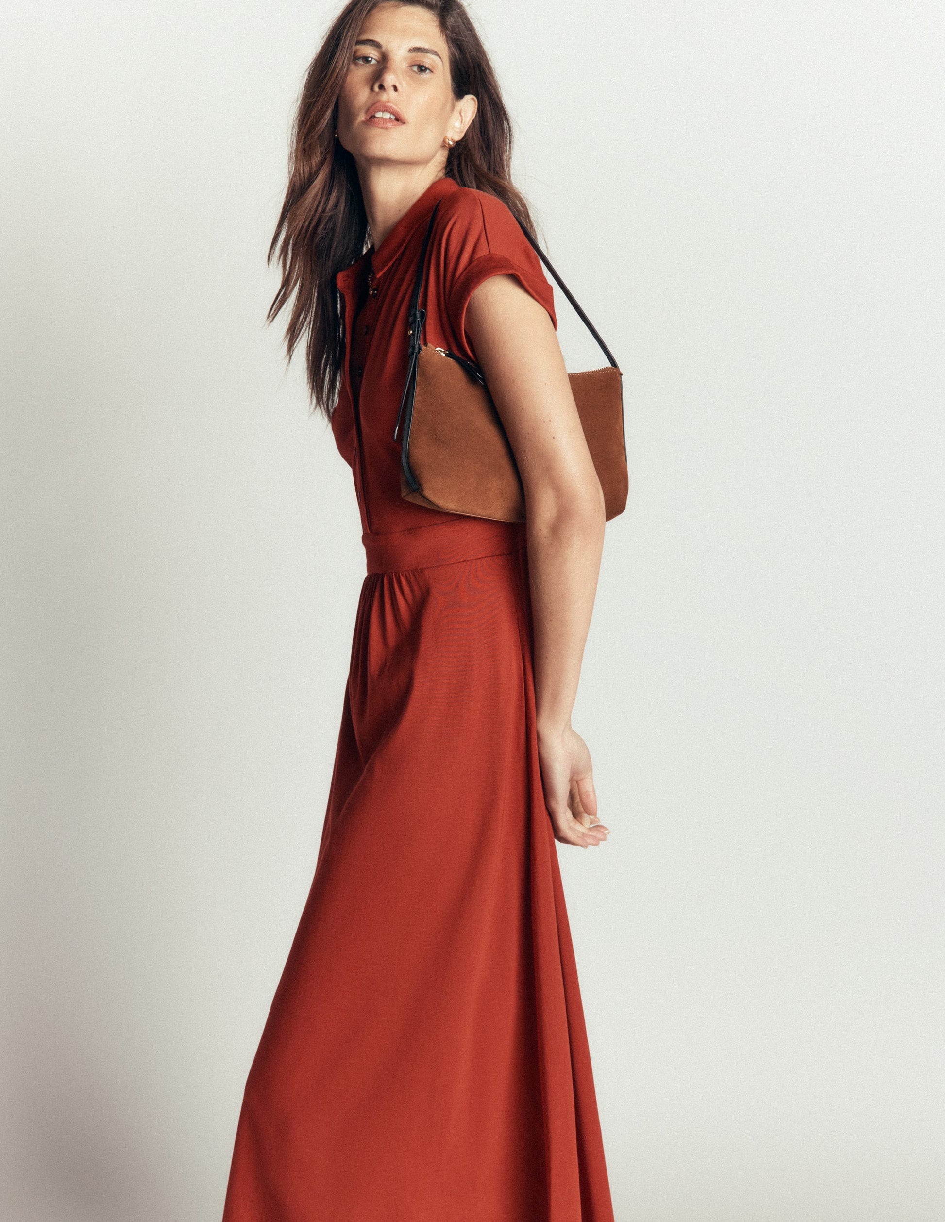 Fae Jersey-Hemdblusenkleid-Braun-Orange-5