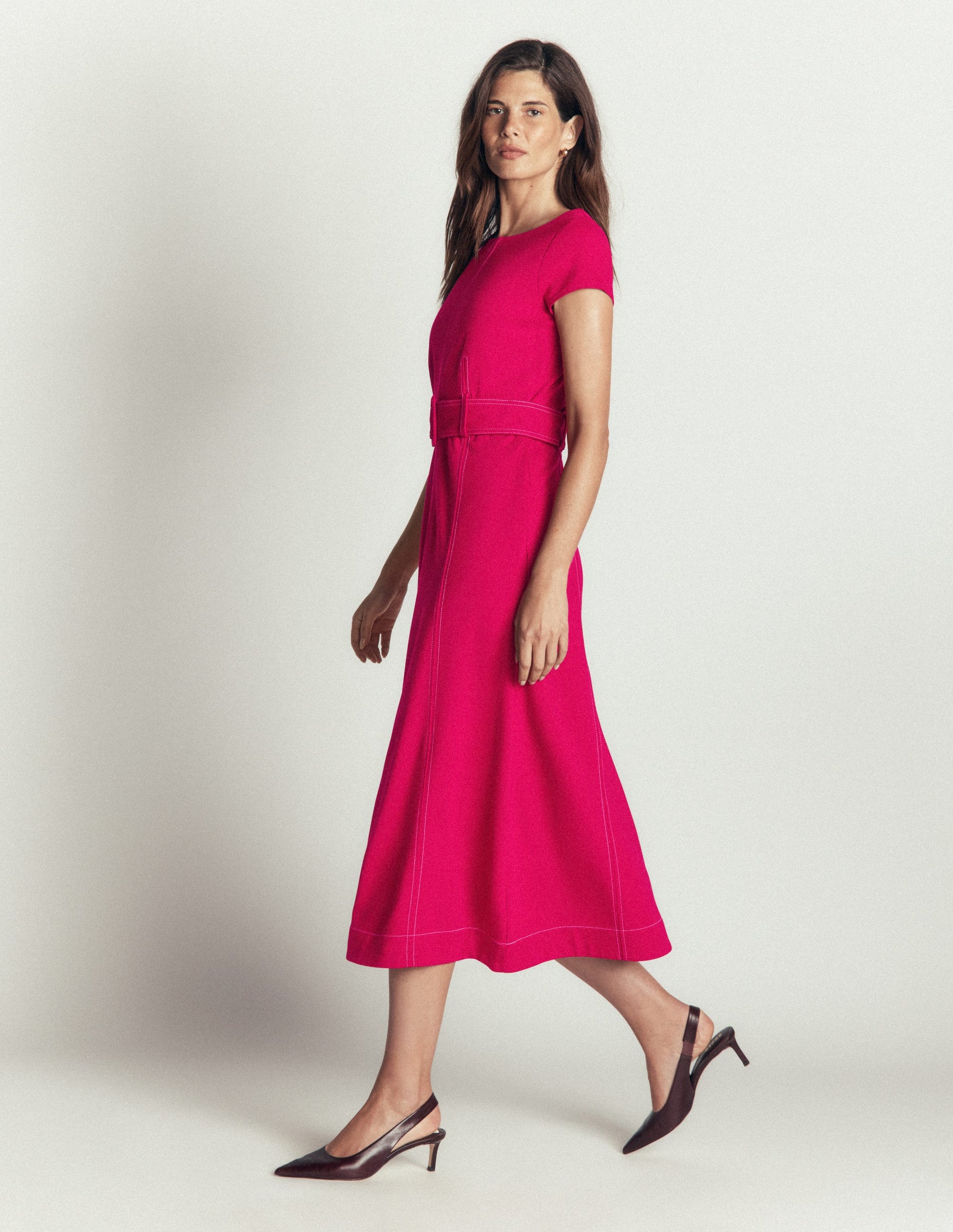 Ponte-Midikleid mit Steppnaht-Granatapfel-4