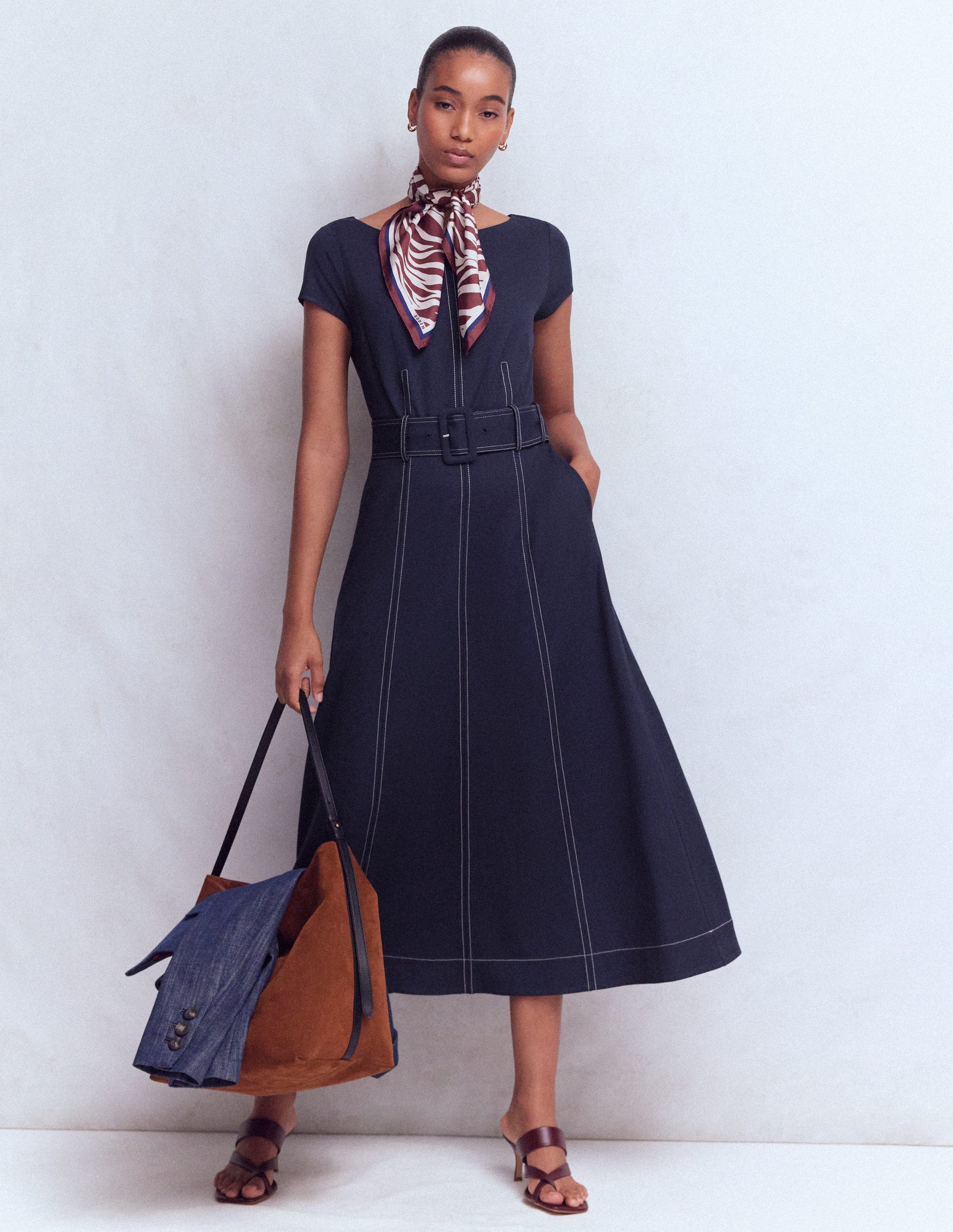 Ponte-Midikleid mit Steppnaht-Marineblau-1