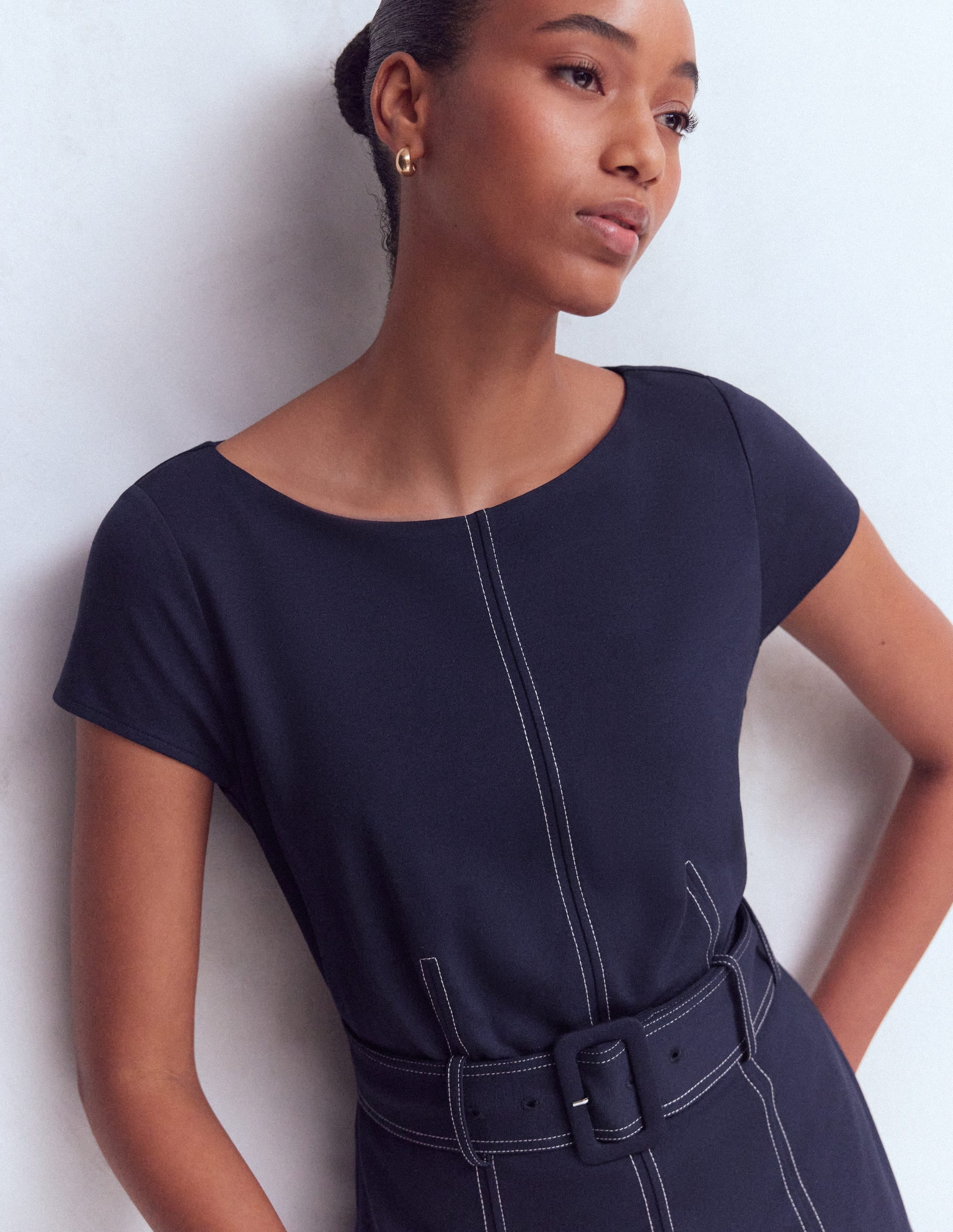 Ponte-Midikleid mit Steppnaht-Marineblau - Image 2