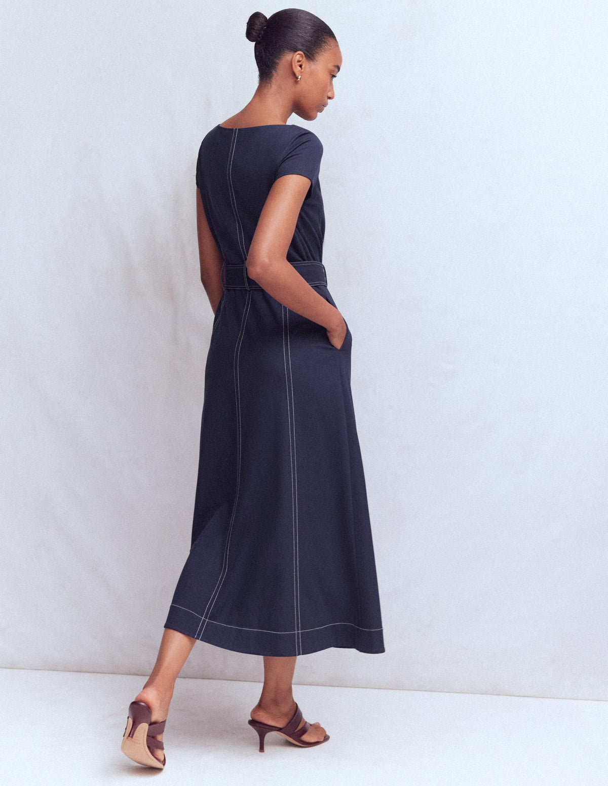 Ponte-Midikleid mit Steppnaht-Marineblau-4