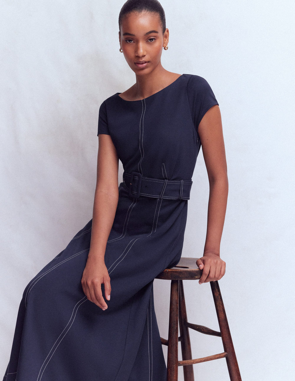 Ponte-Midikleid mit Steppnaht-Marineblau - Image 5