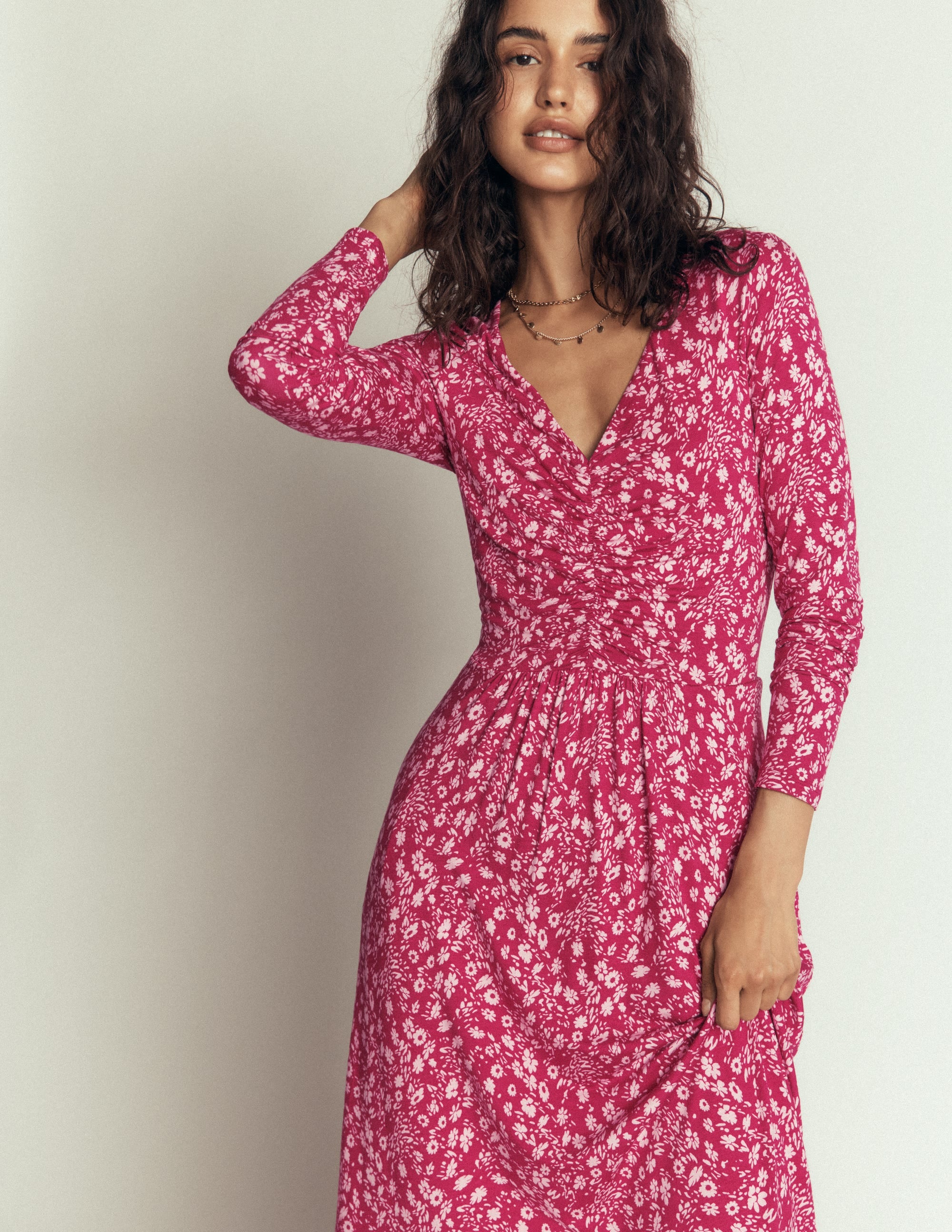 Jasmin Gerafftes Jerseykleid-Süßkirsche, Streublumen - Image 5
