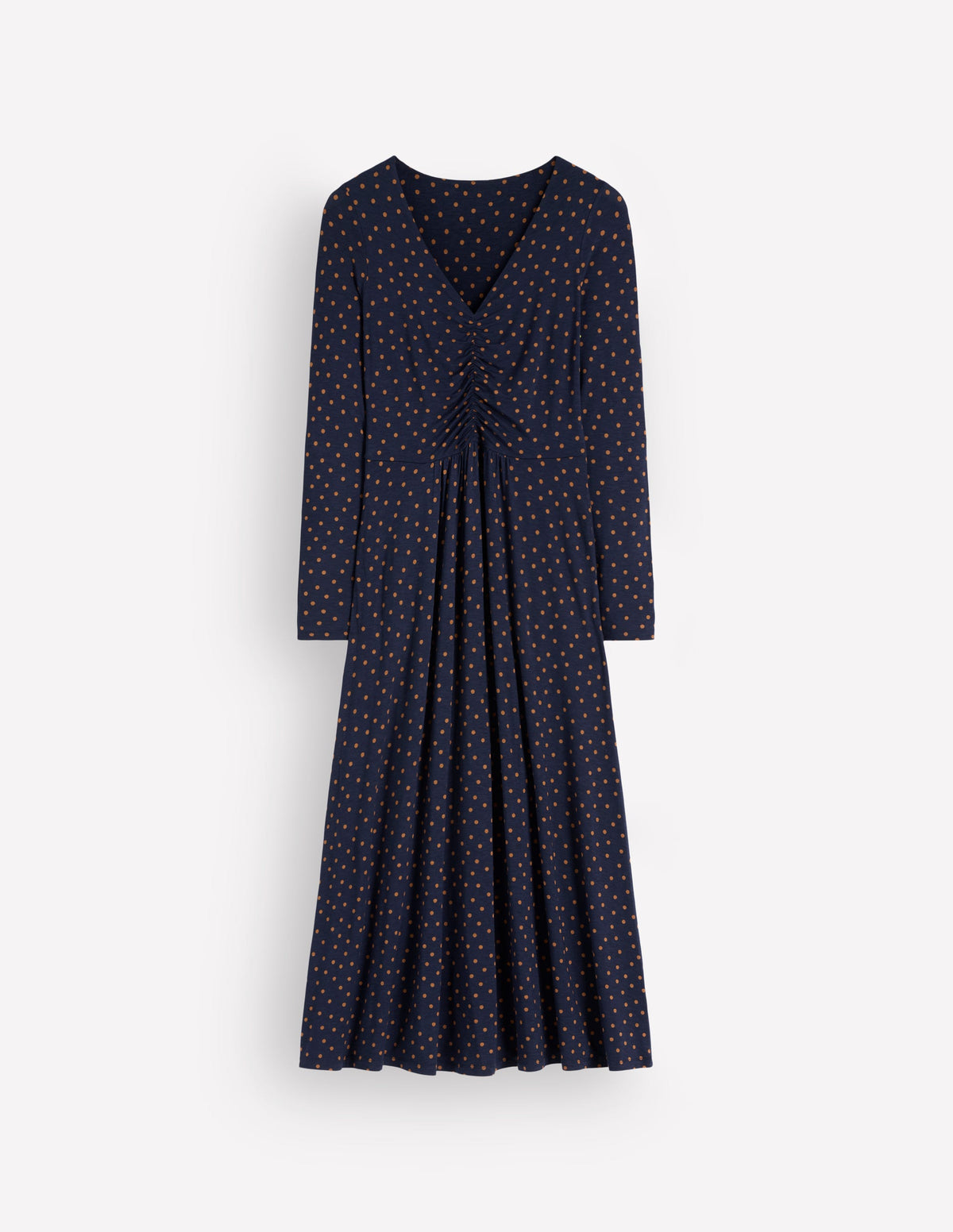 Jasmin Gerafftes Jerseykleid-Französisches Marineblau, Gemalte Tupfen Verteilt - Image 6