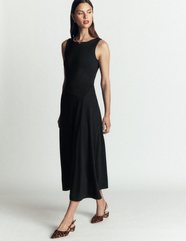 Asymmetrisches Ponte-Midikleid-Schwarz