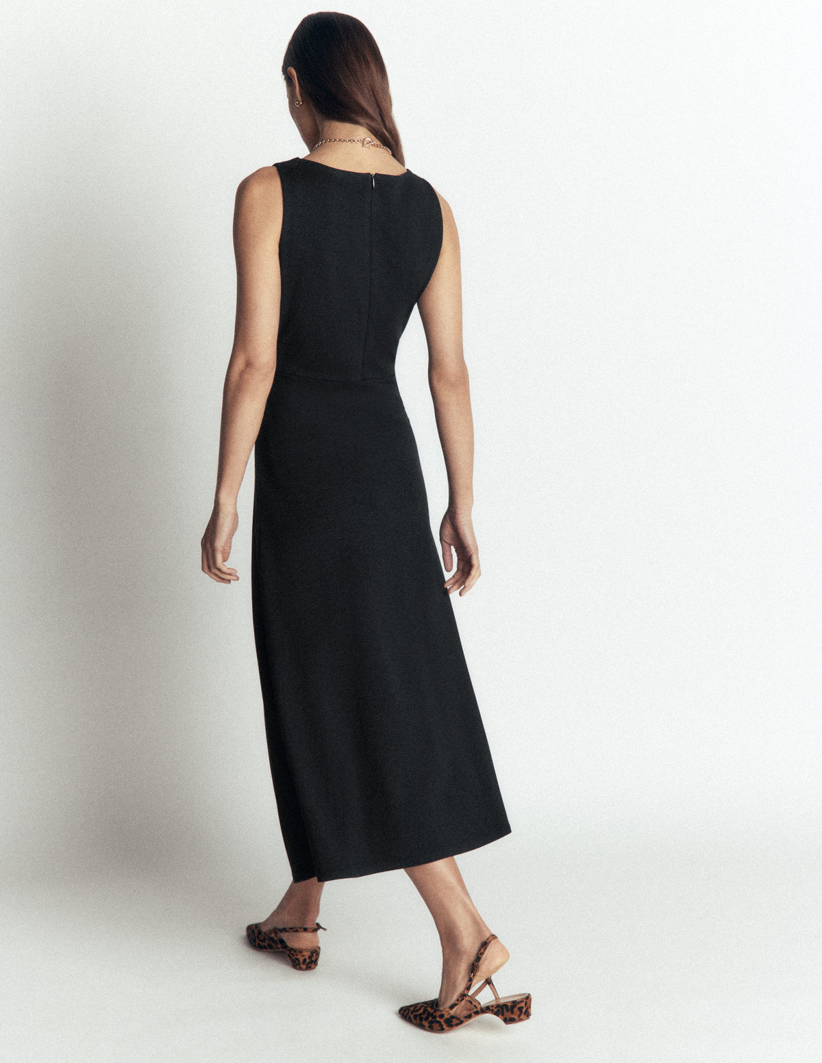 Robe midi asymétrique en point de Rome-Noir-3