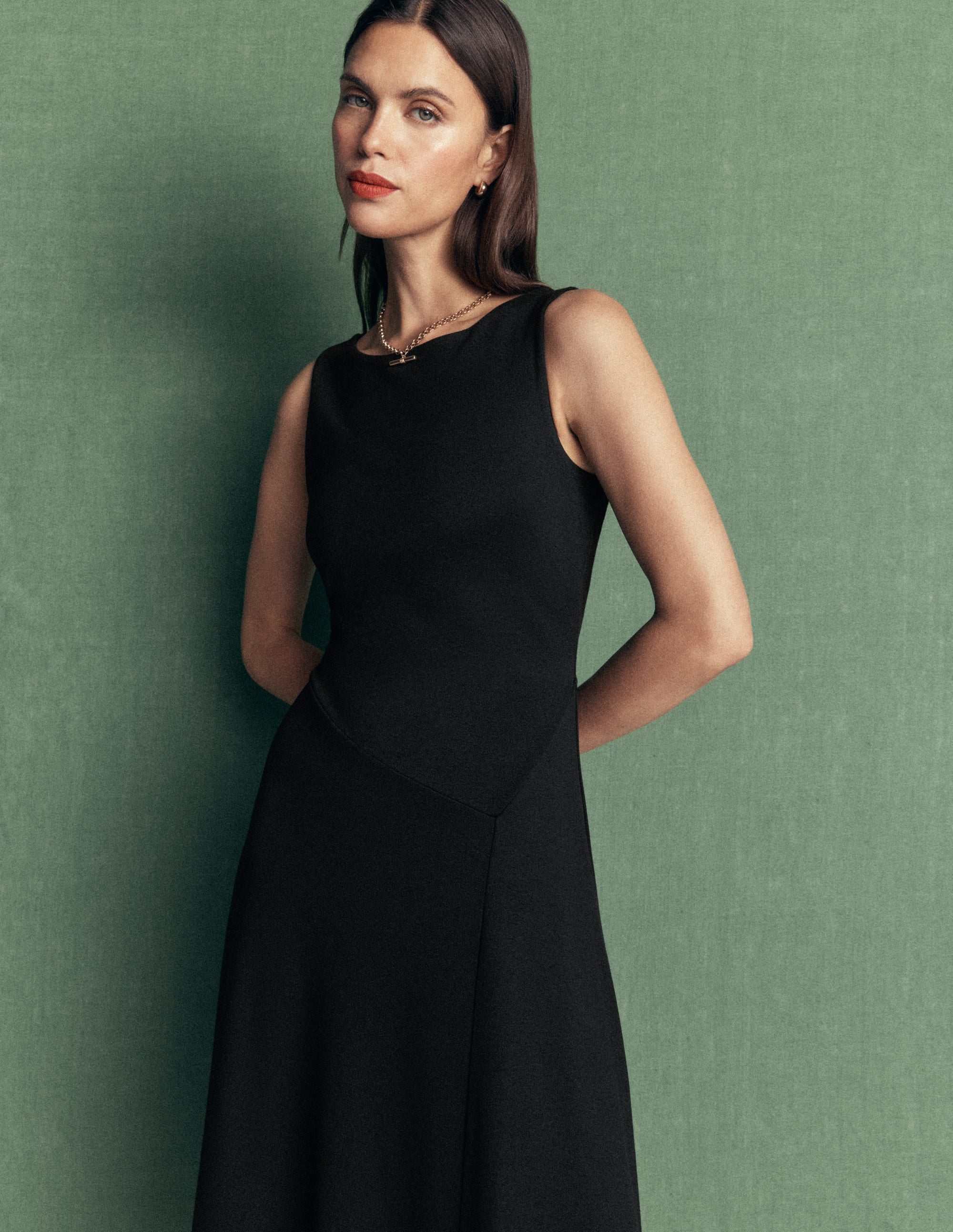 Robe midi asymétrique en point de Rome-Noir - Image 5