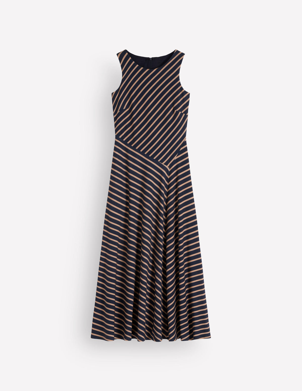 Asymmetrisches Ponte-Midikleid-Marineblau und Camel Streifen - Image 7