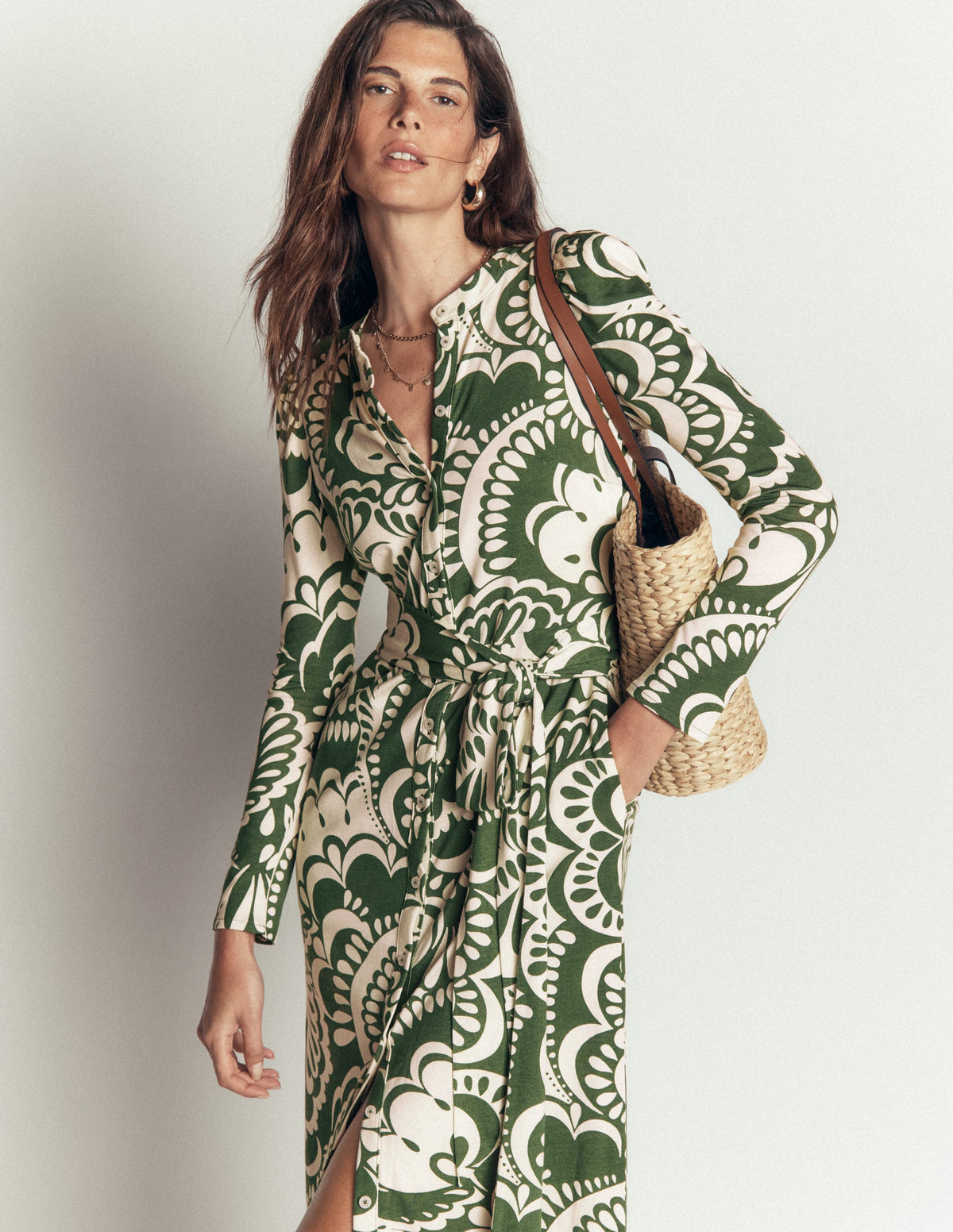 Honor Säulen-Midikleid aus Jersey-Schnittlauch, Blühendes Medley - Image 1