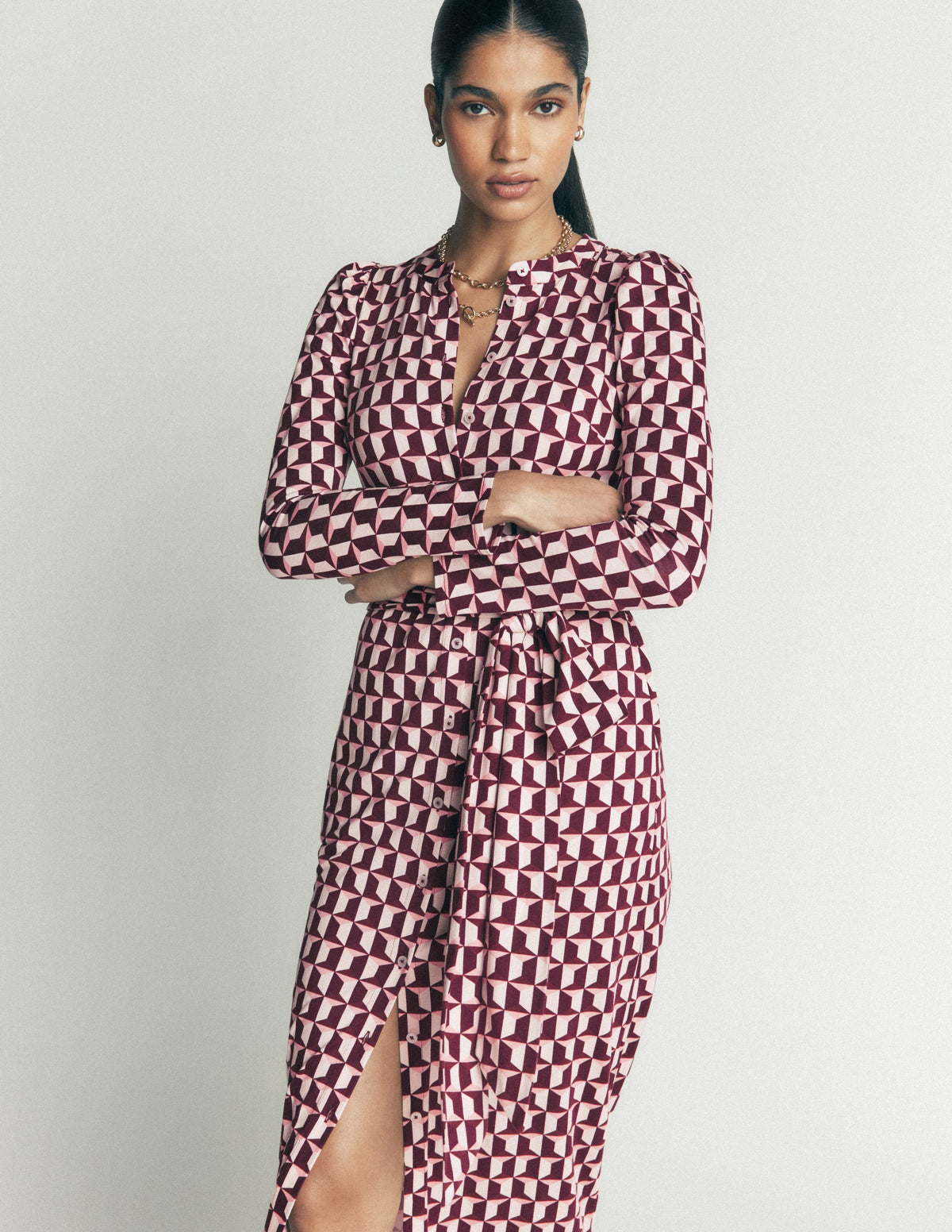 Robe midi colonne Honor en jersey-Glycine profond, motif Blocked Geo-5