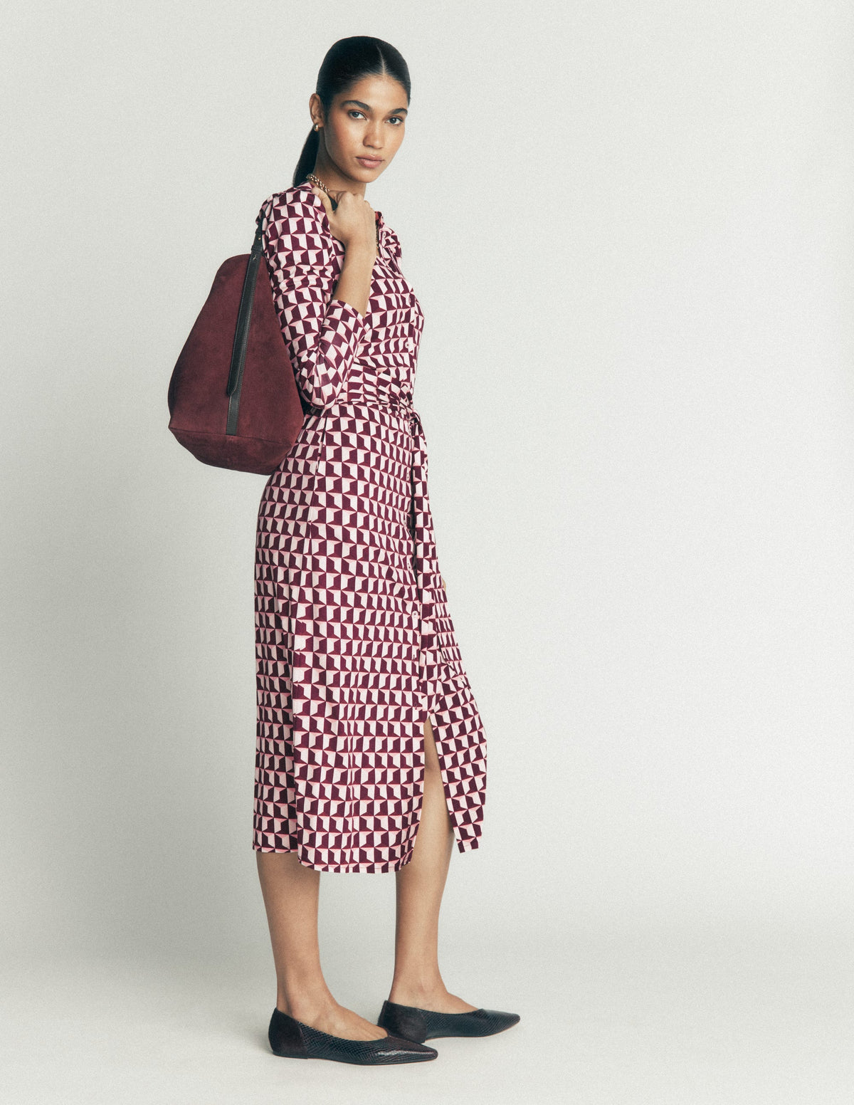 Robe midi colonne Honor en jersey-Glycine profond, motif Blocked Geo - Image 6