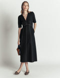 Ponte-Midikleid mit Puffärmeln-Schwarz