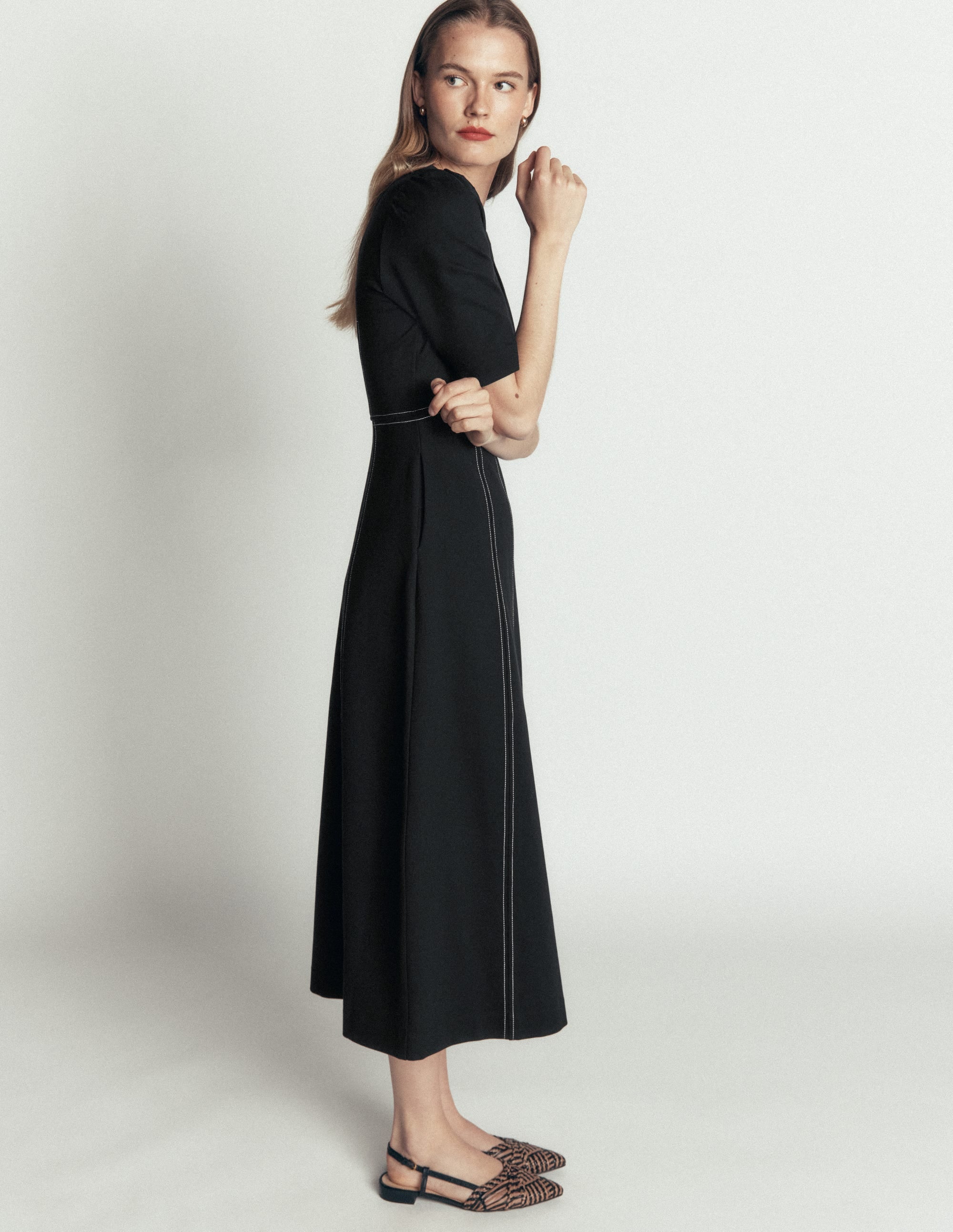 Ponte-Midikleid mit Puffärmeln-Schwarz - Image 4