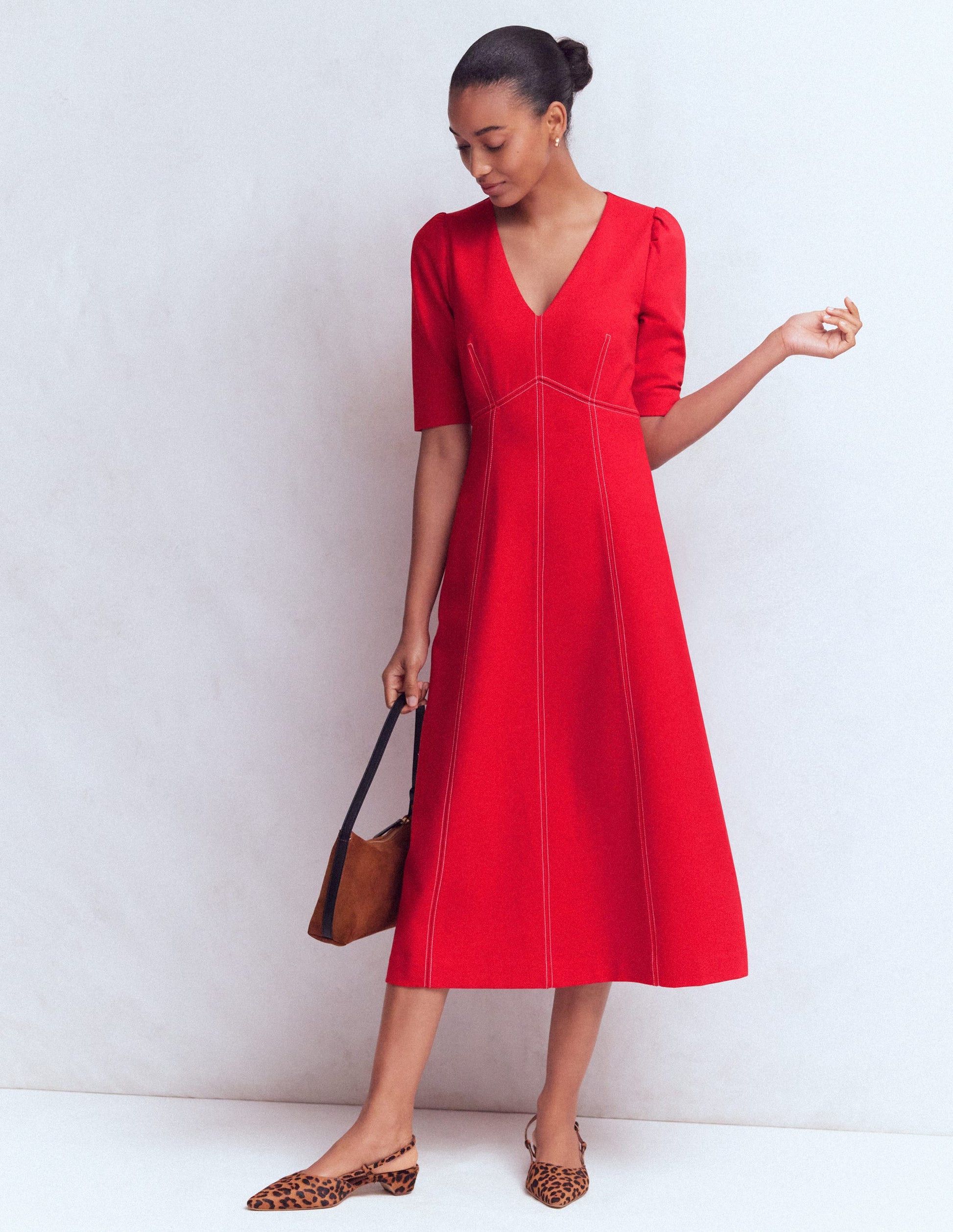 Ponte-Midikleid mit Puffärmeln-Merida-Rot-1
