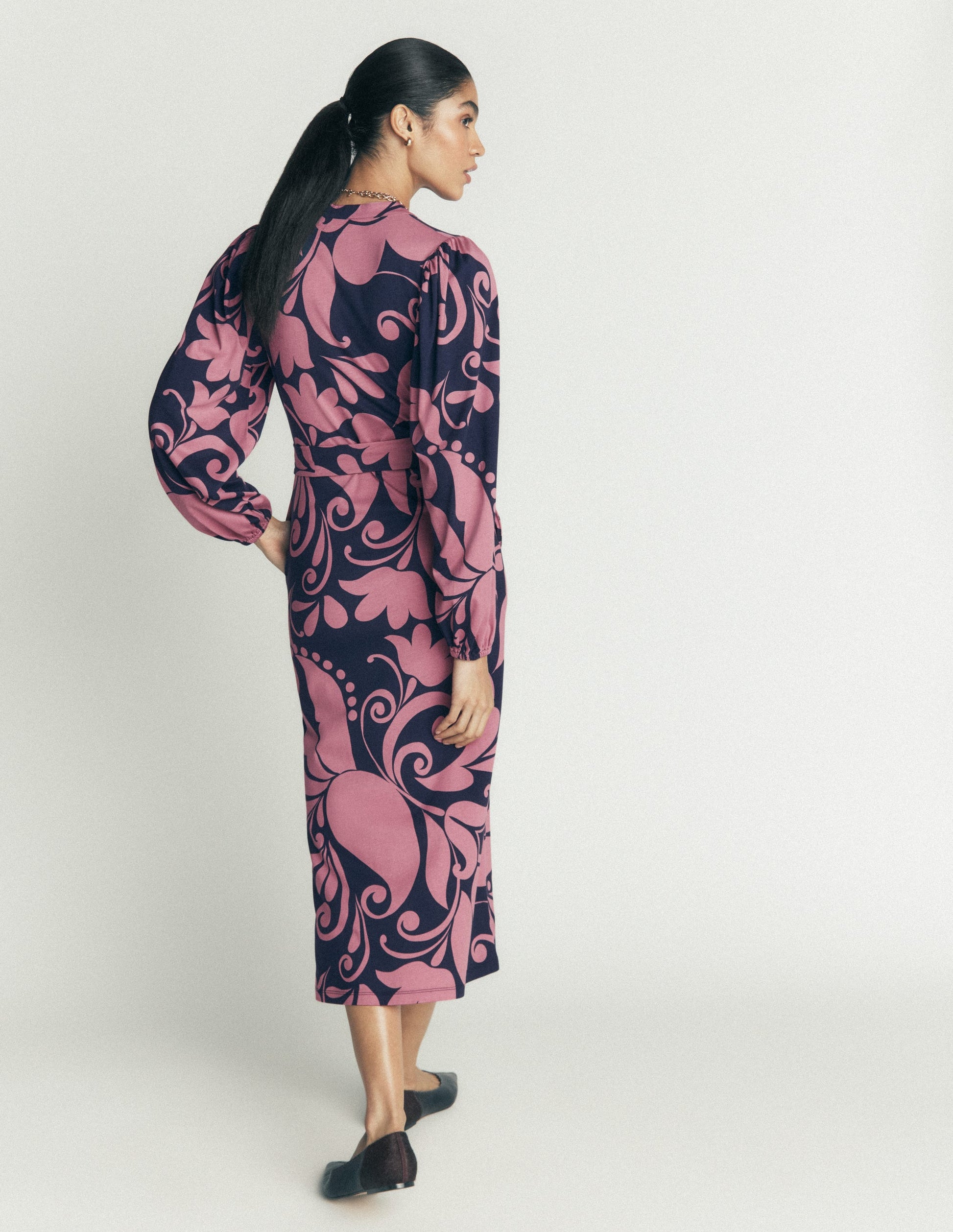 Eli Jersey-Midikleid mit Gürtel-Rosa Heidekraut, Blütenbrise-5