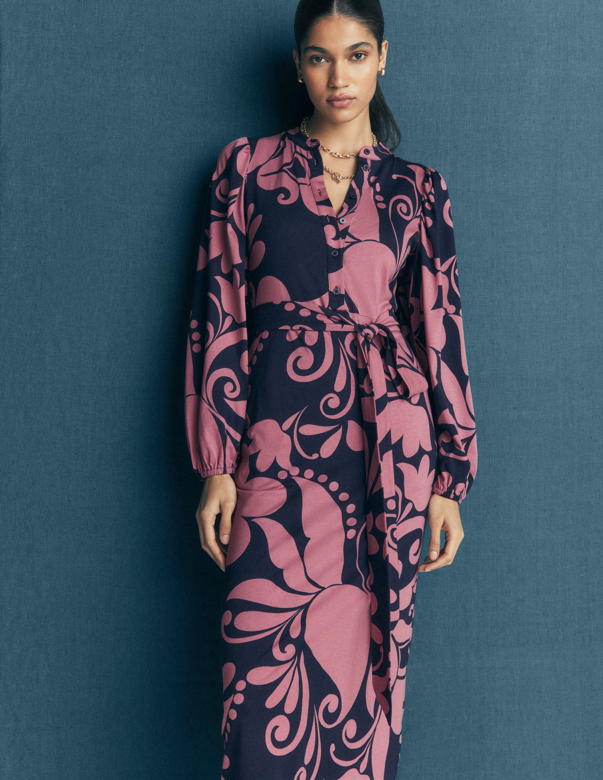 Eli Jersey-Midikleid mit Gürtel-Rosa Heidekraut, Blütenbrise-2