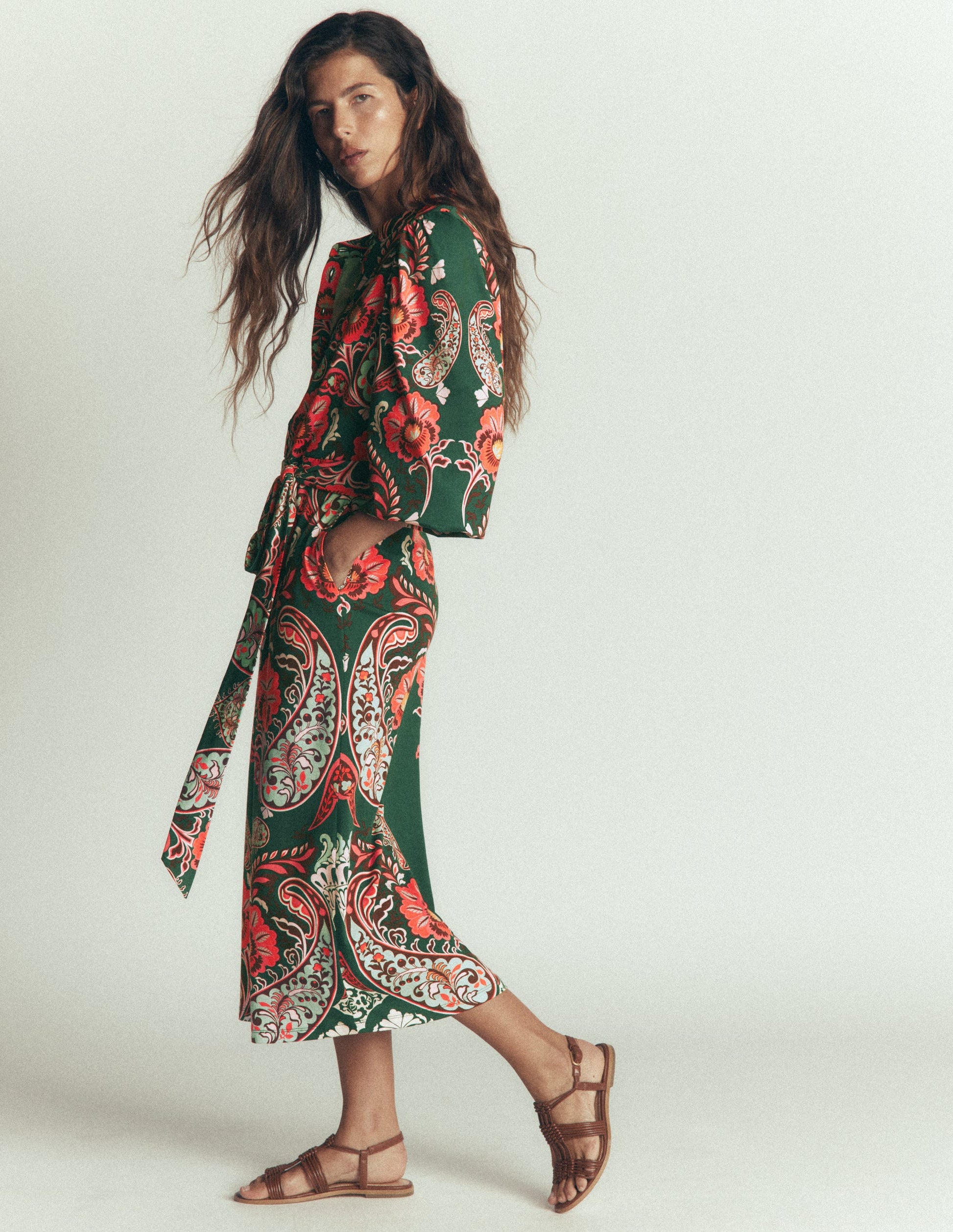 Eli Jersey-Midikleid mit Gürtel-Jägergrün, Boho-Traum-1