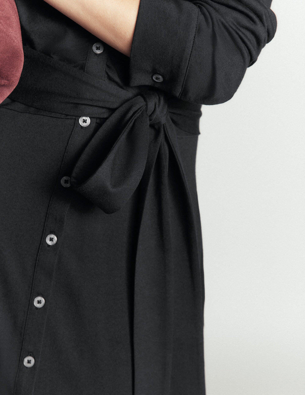 Gerafftes Jersey-Hemdblusenkleid-Schwarz-5