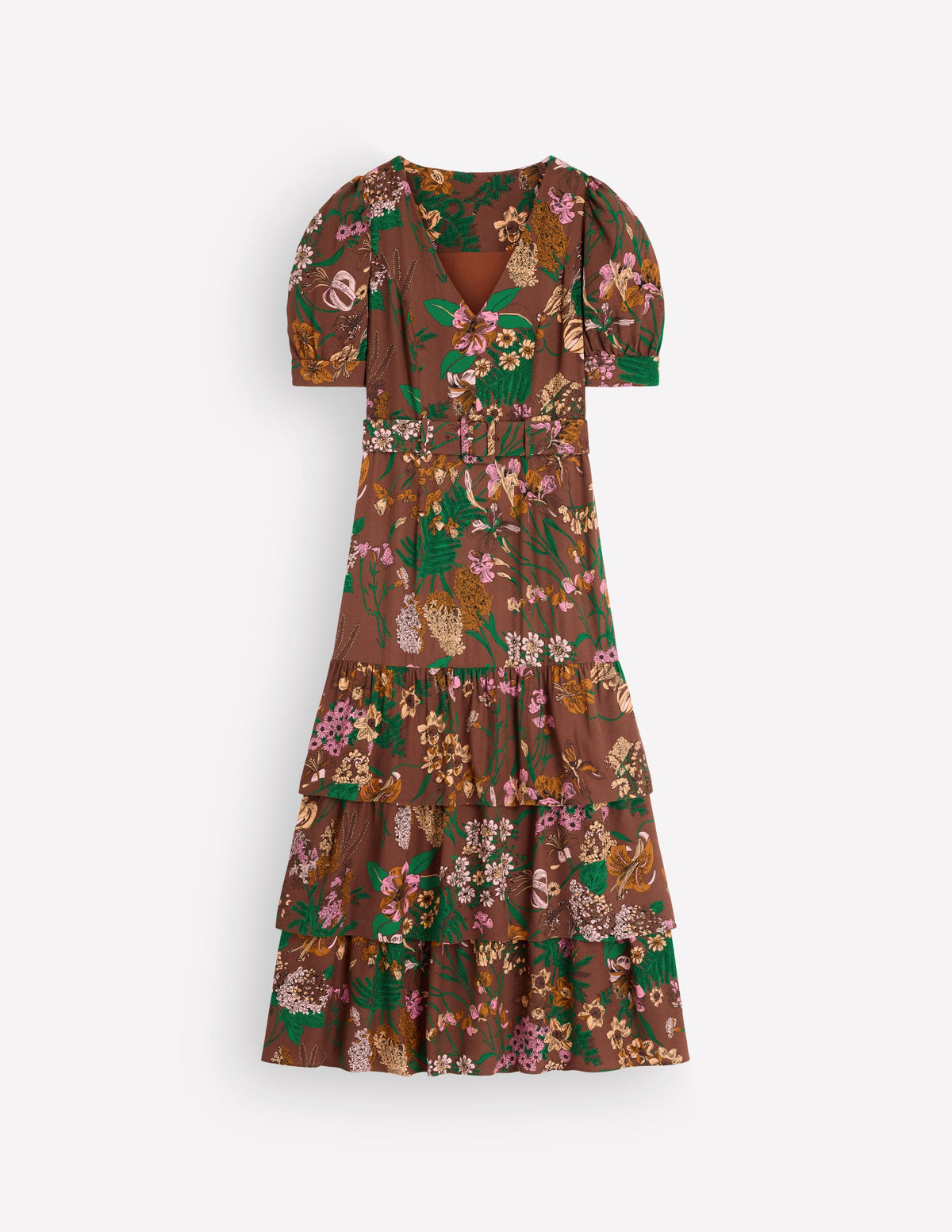 Robe à col V et volants superposés-Bois, motif Whimsical Flora-7