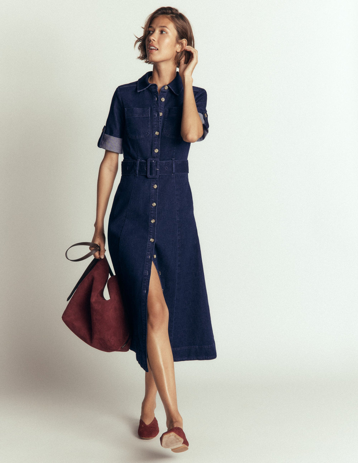 Midi-Hemdblusenkleid aus Denim-Indigo - Image 1