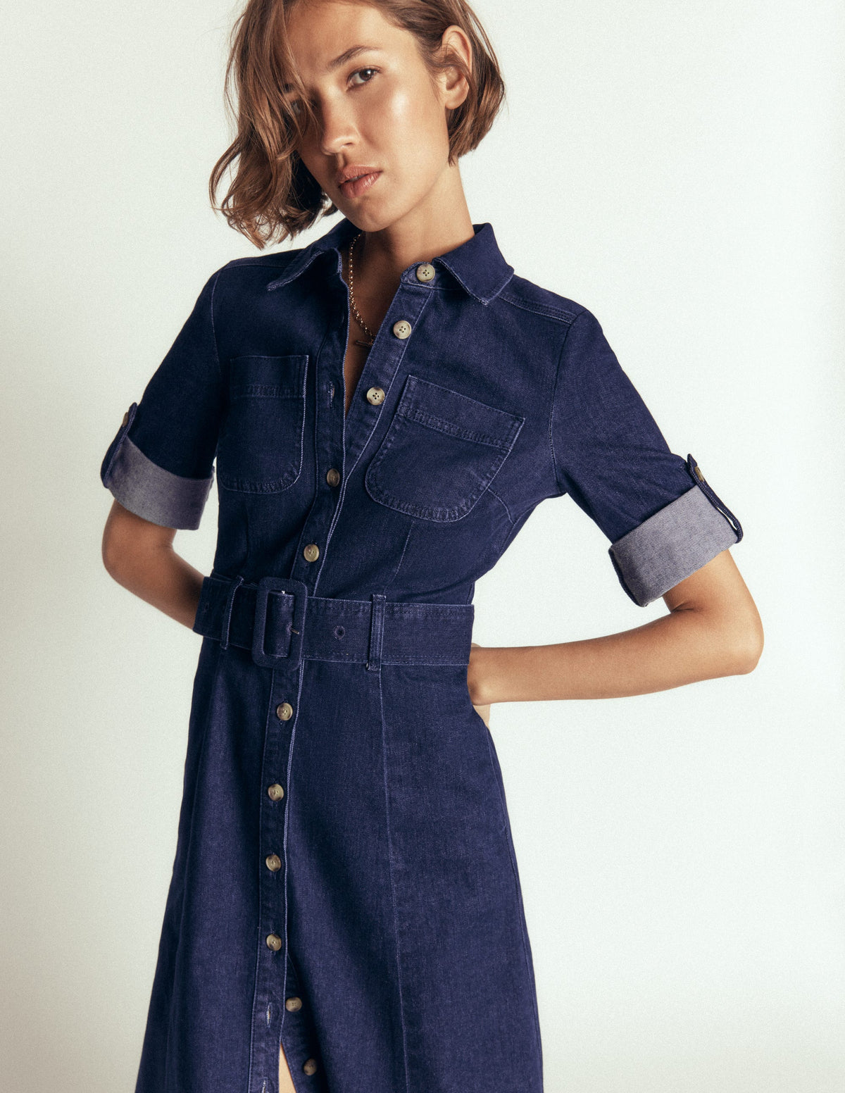Midi-Hemdblusenkleid aus Denim-Indigo - Image 2