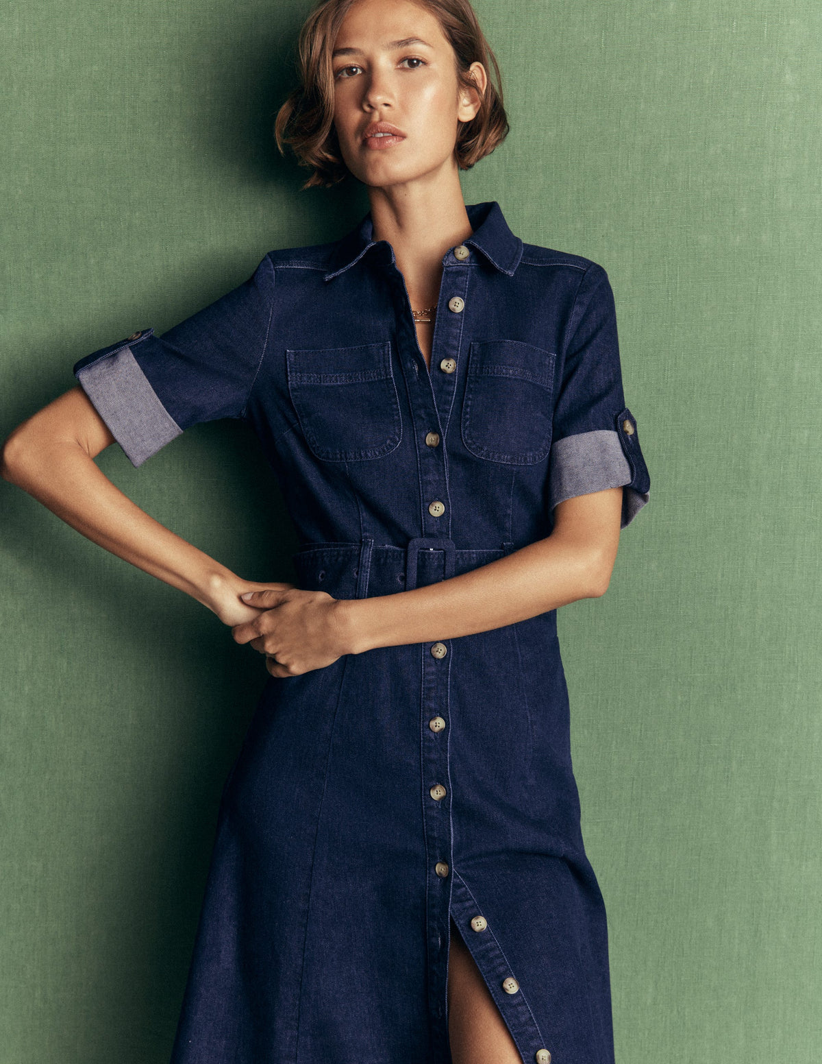 Midi-Hemdblusenkleid aus Denim-Indigo - Image 4