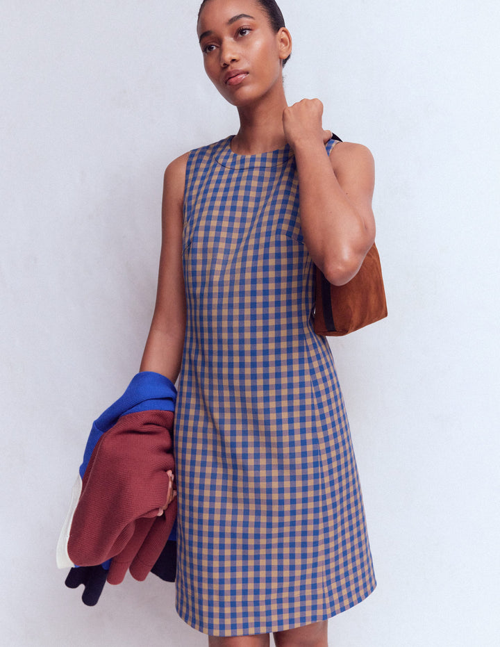 Robe droite Lou à carreaux-Vichy camel, bleu