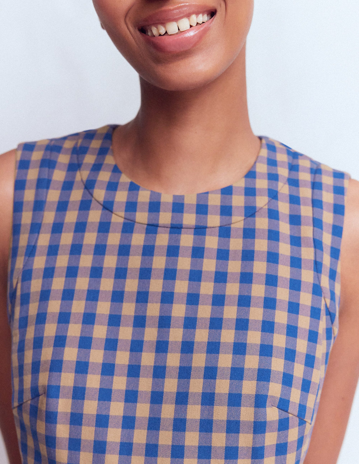 Robe droite Lou à carreaux-Vichy camel, bleu - Image 2