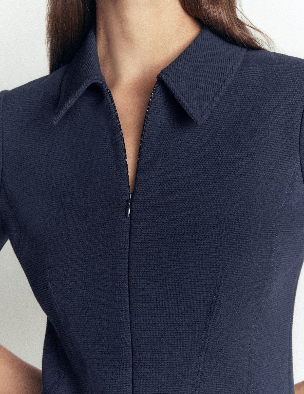 Nia Kurzärmliges Ottoman-Kleid-Marineblau - Image 2