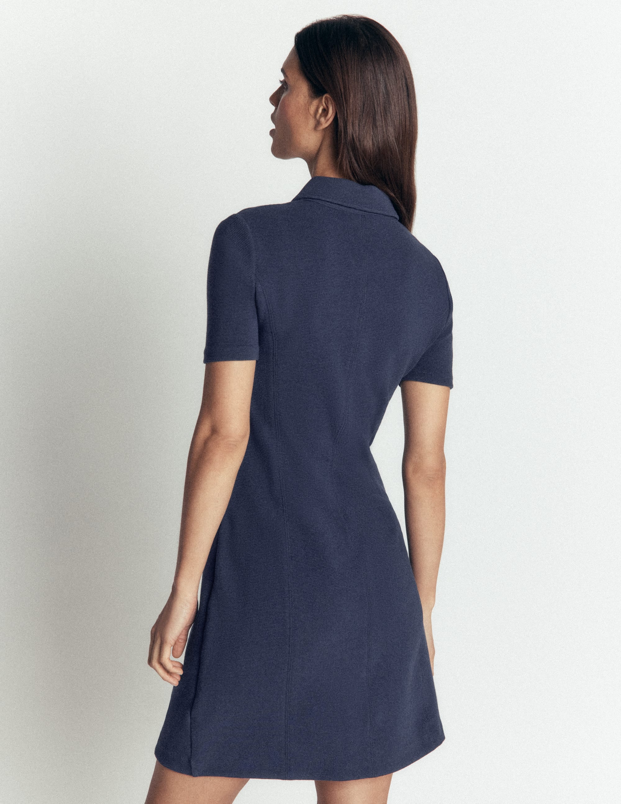 Nia Kurzärmliges Ottoman-Kleid-Marineblau - Image 3