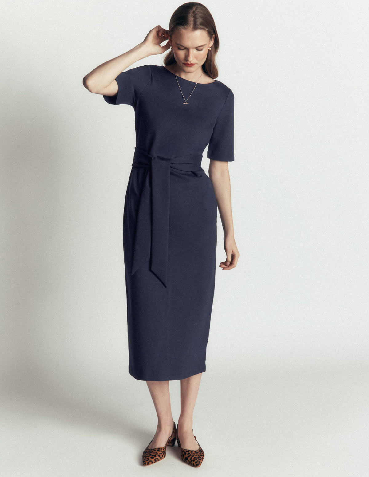 Ponte-Midikleid mit Gürtel-Marineblau - Image 1