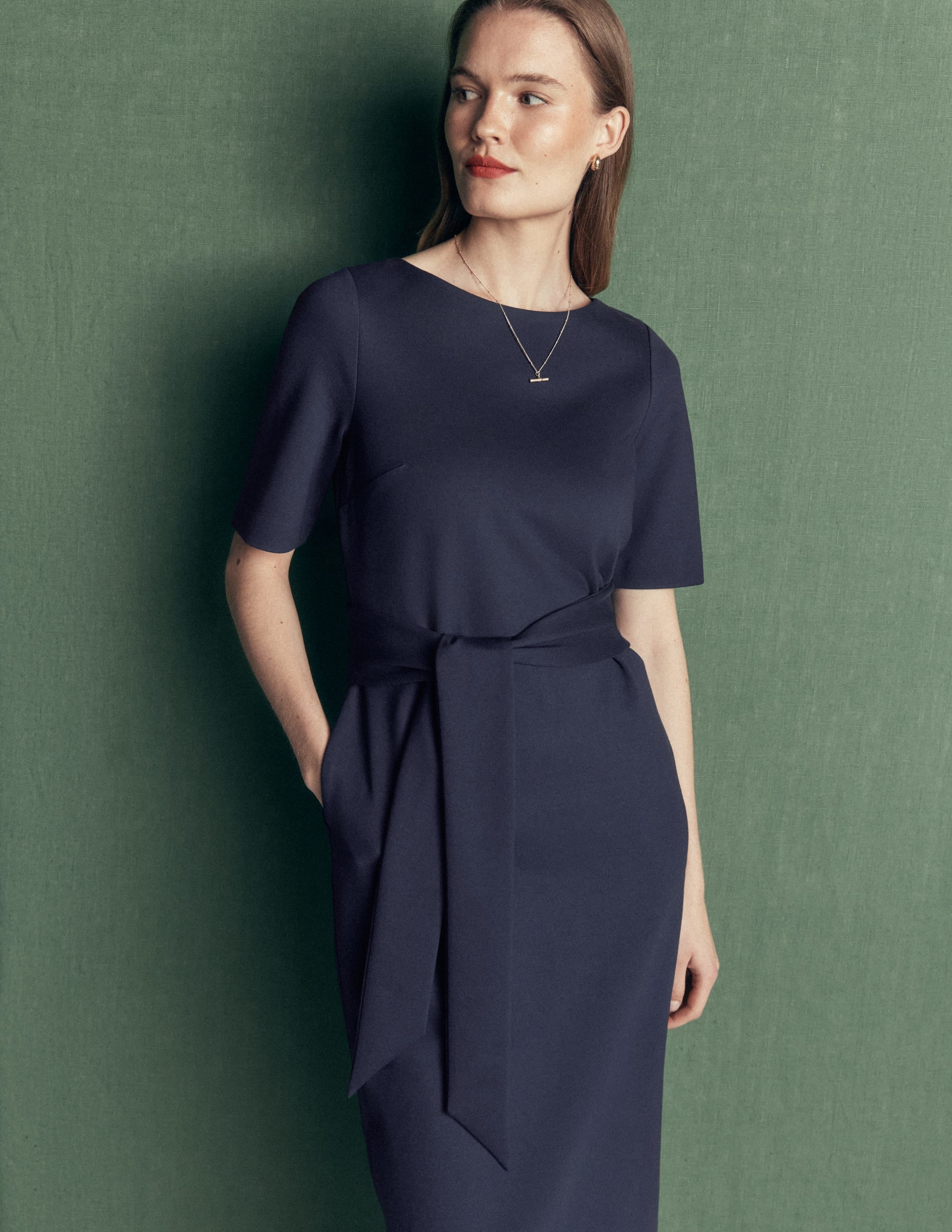 Ponte-Midikleid mit Gürtel-Marineblau - Image 2