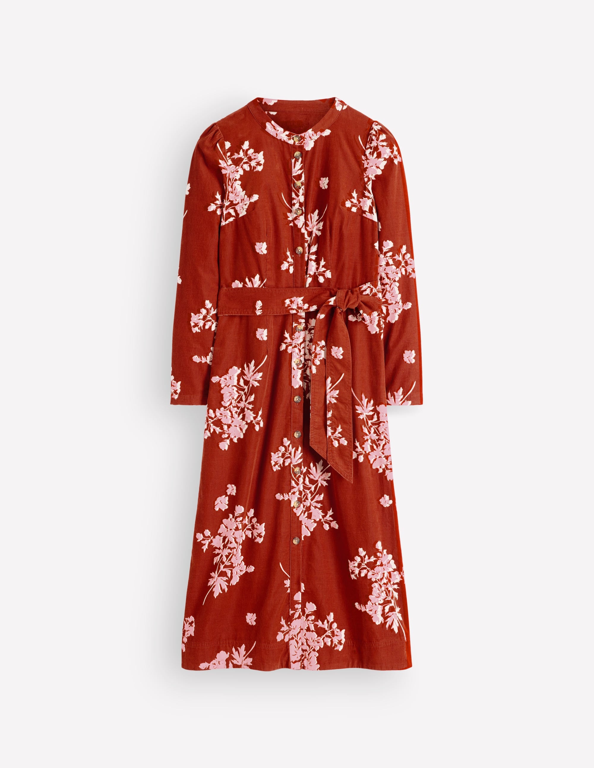 Louise Midi-Hemdblusenkleid aus Cord-Arabisches Gewürz, Einzelne Blumensträuße - Image 7