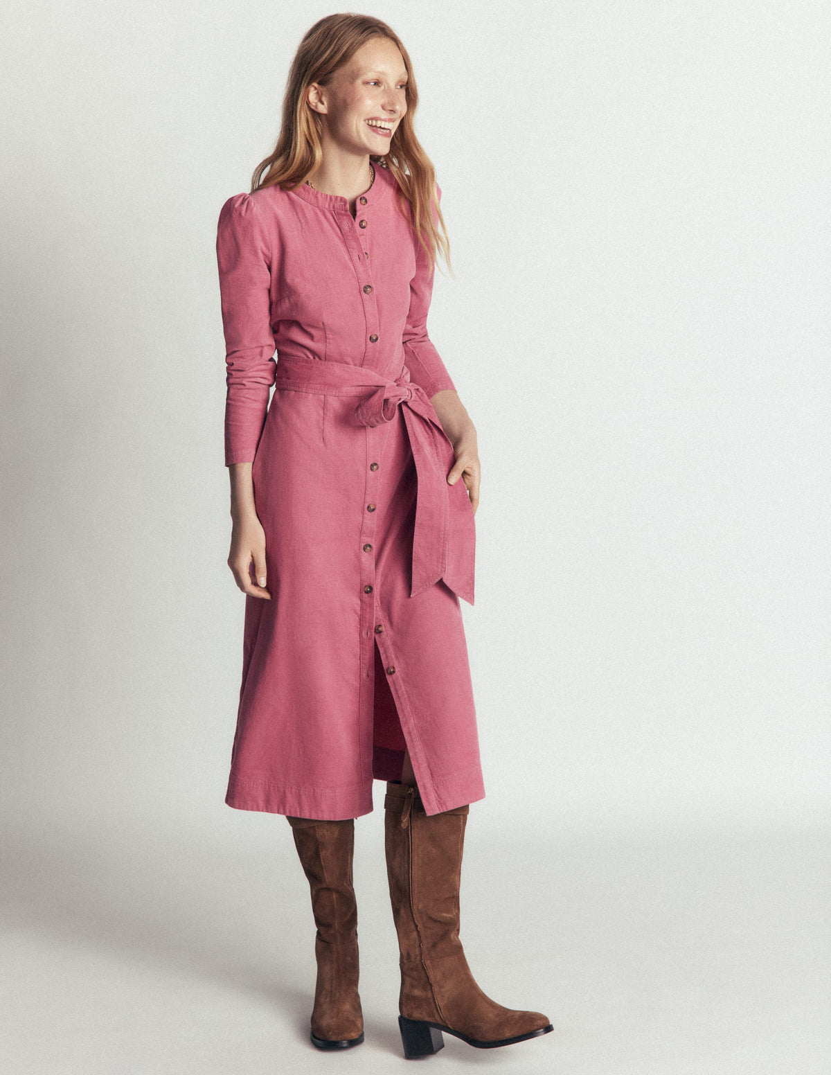 Louise Midi-Hemdblusenkleid aus Cord-Rosa Heide - Image 3