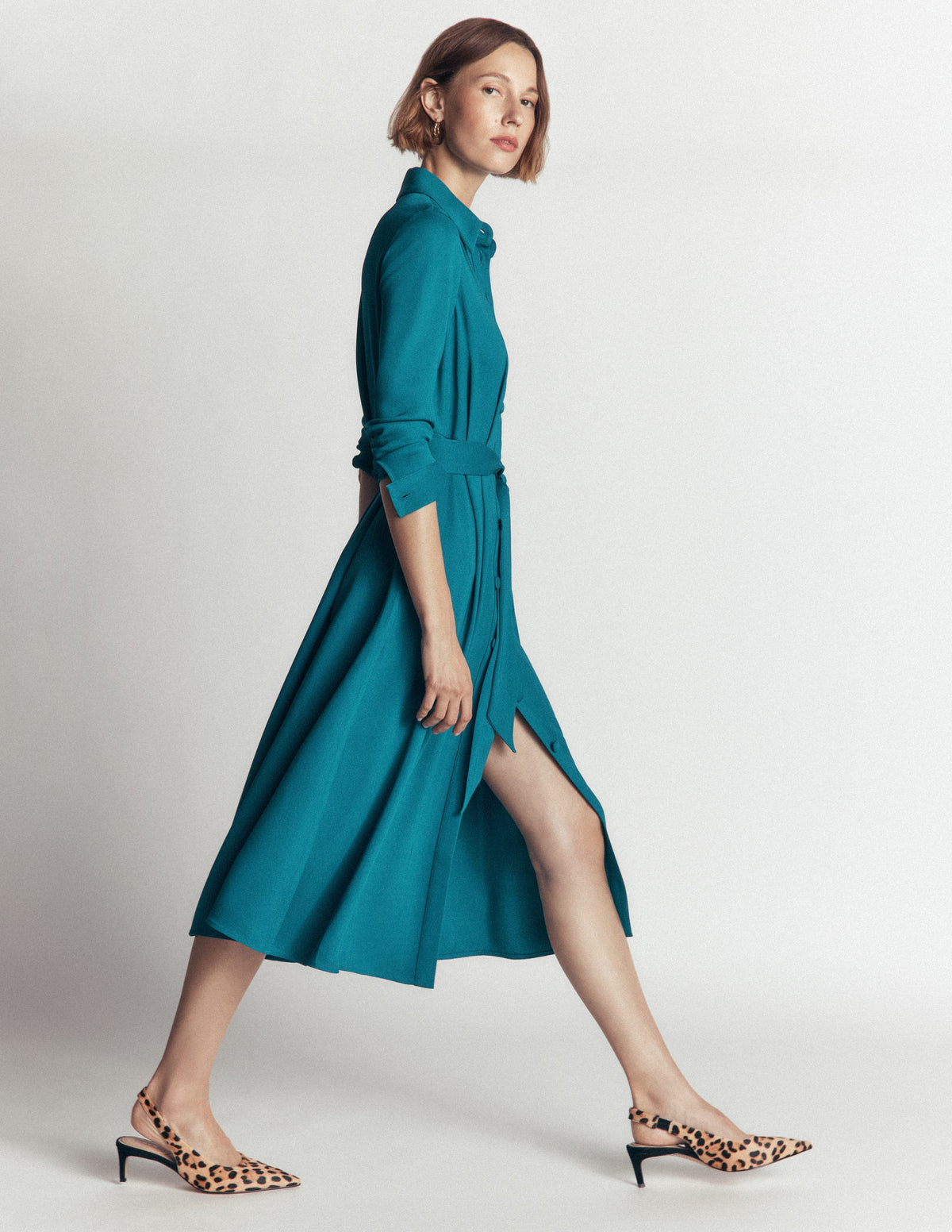 Kate Plissiertes Hemdblusenkleid-Meeresgrün - Image 3