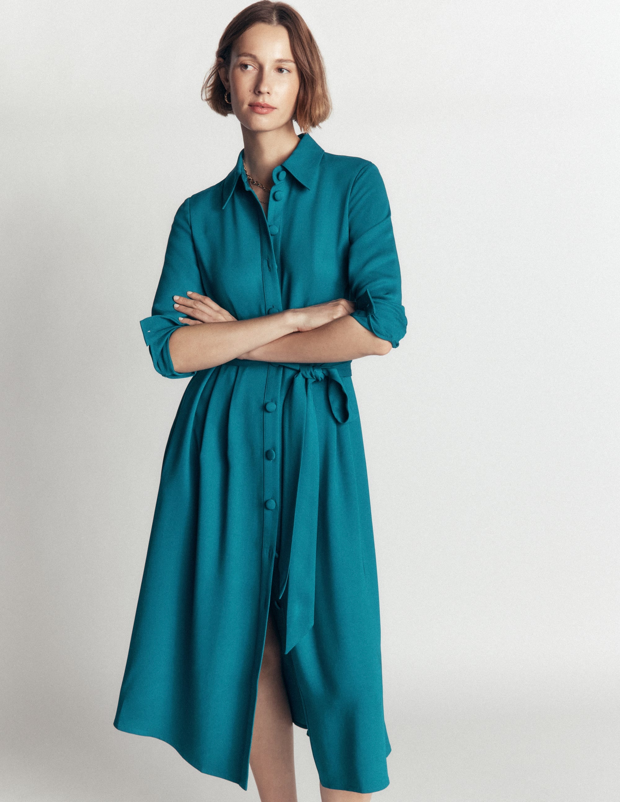 Kate Plissiertes Hemdblusenkleid-Meeresgrün - Image 4