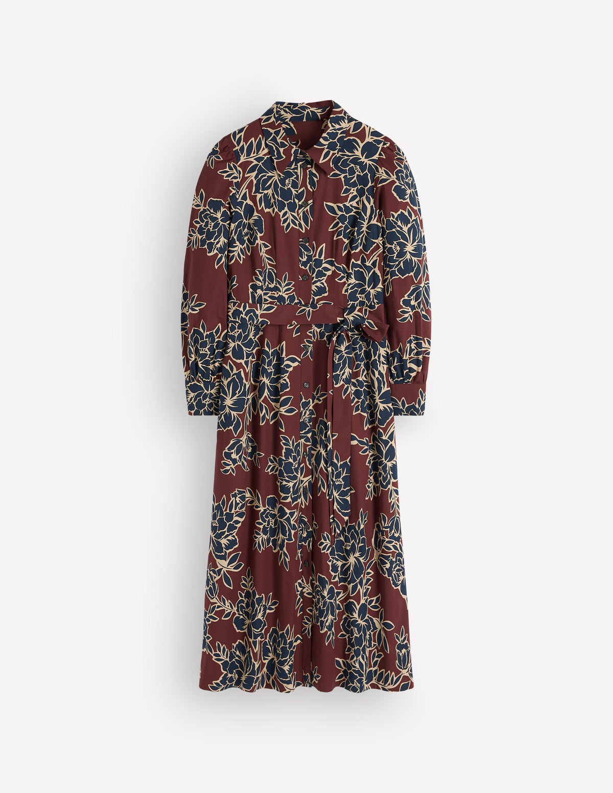 Maeve Midi-Hemdblusenkleid aus Baumwolle-Braun, Verzauberte Pfingstrose Groß-6