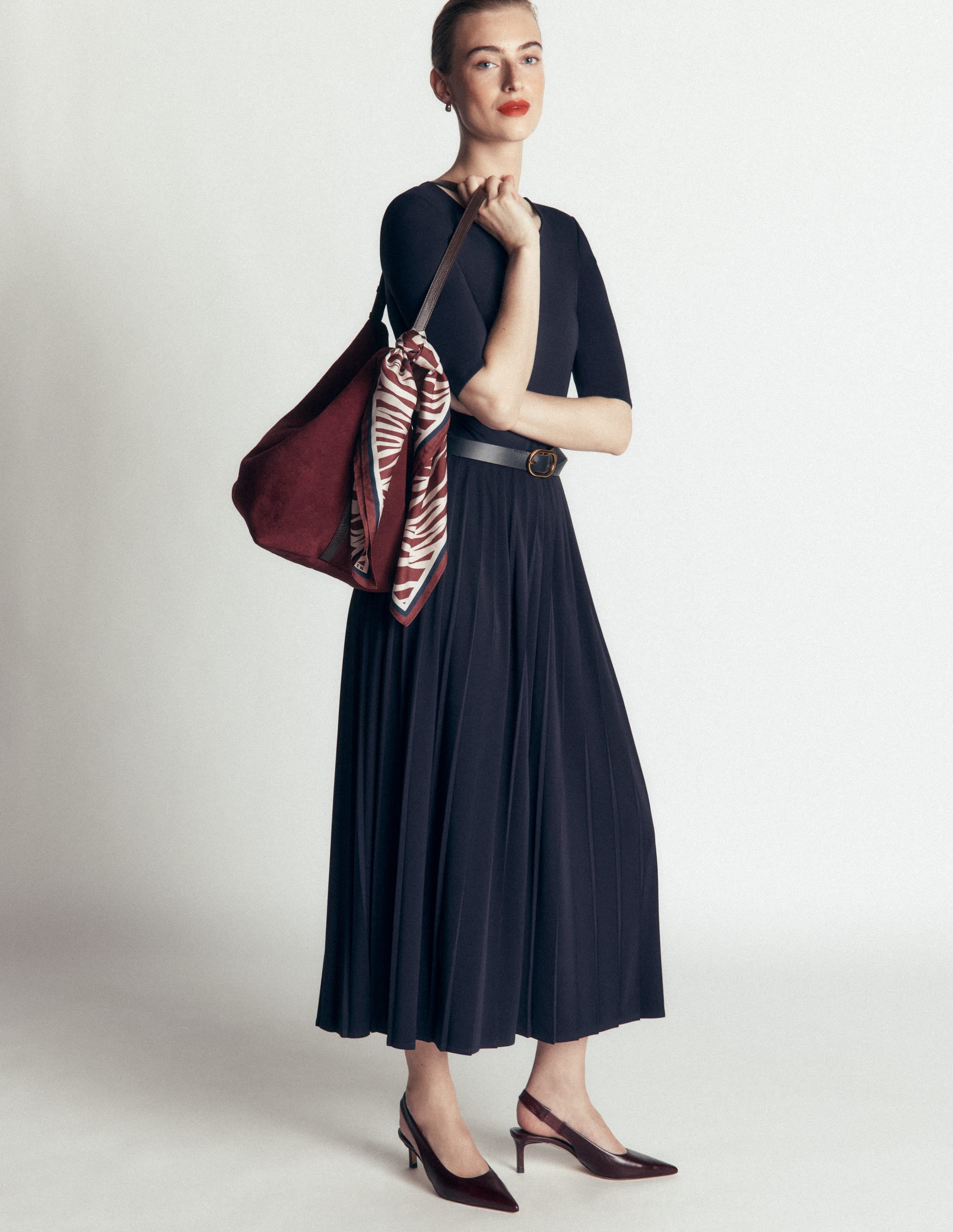 Plissiertes Jersey-Midikleid-Marineblau - Image 3
