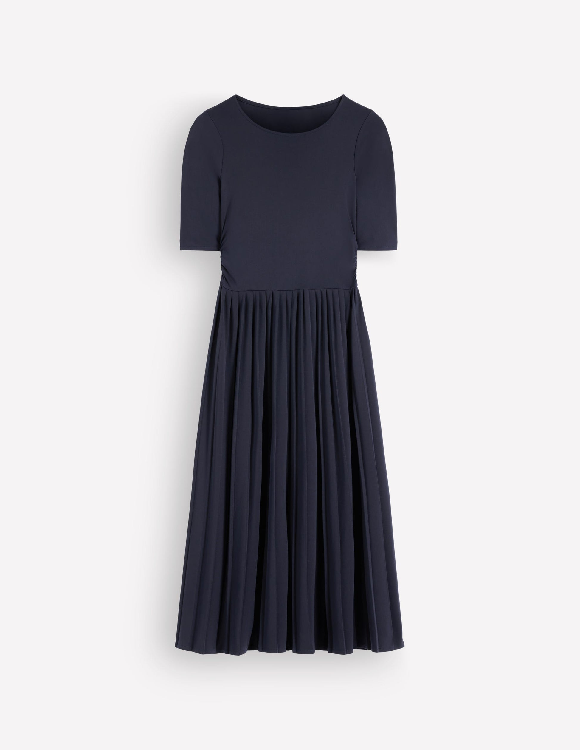 Plissiertes Jersey-Midikleid-Marineblau-6