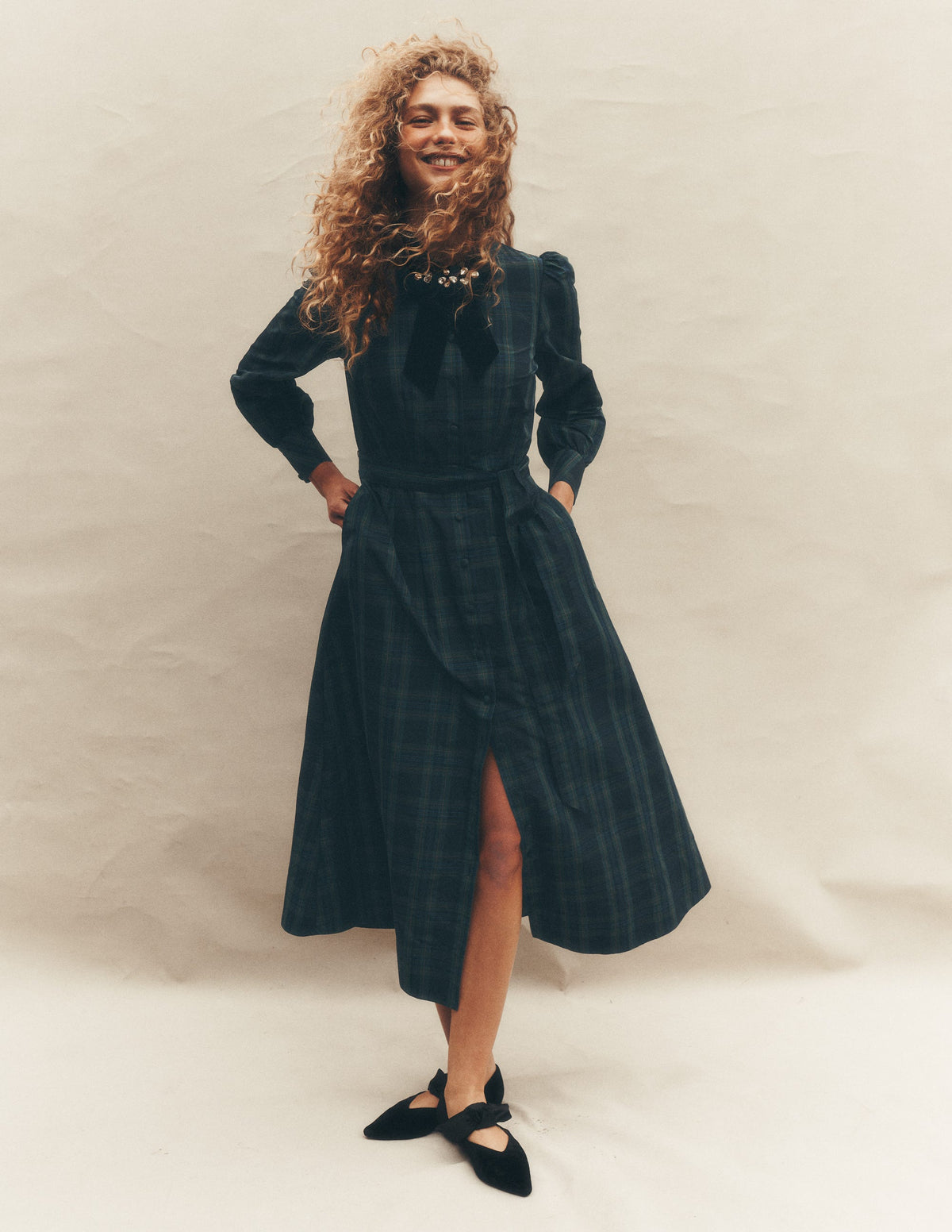 Maeve Hemdblusenkleid für besondere Anlässe-Marineblau, Grün und Blau Kariert - Image 1