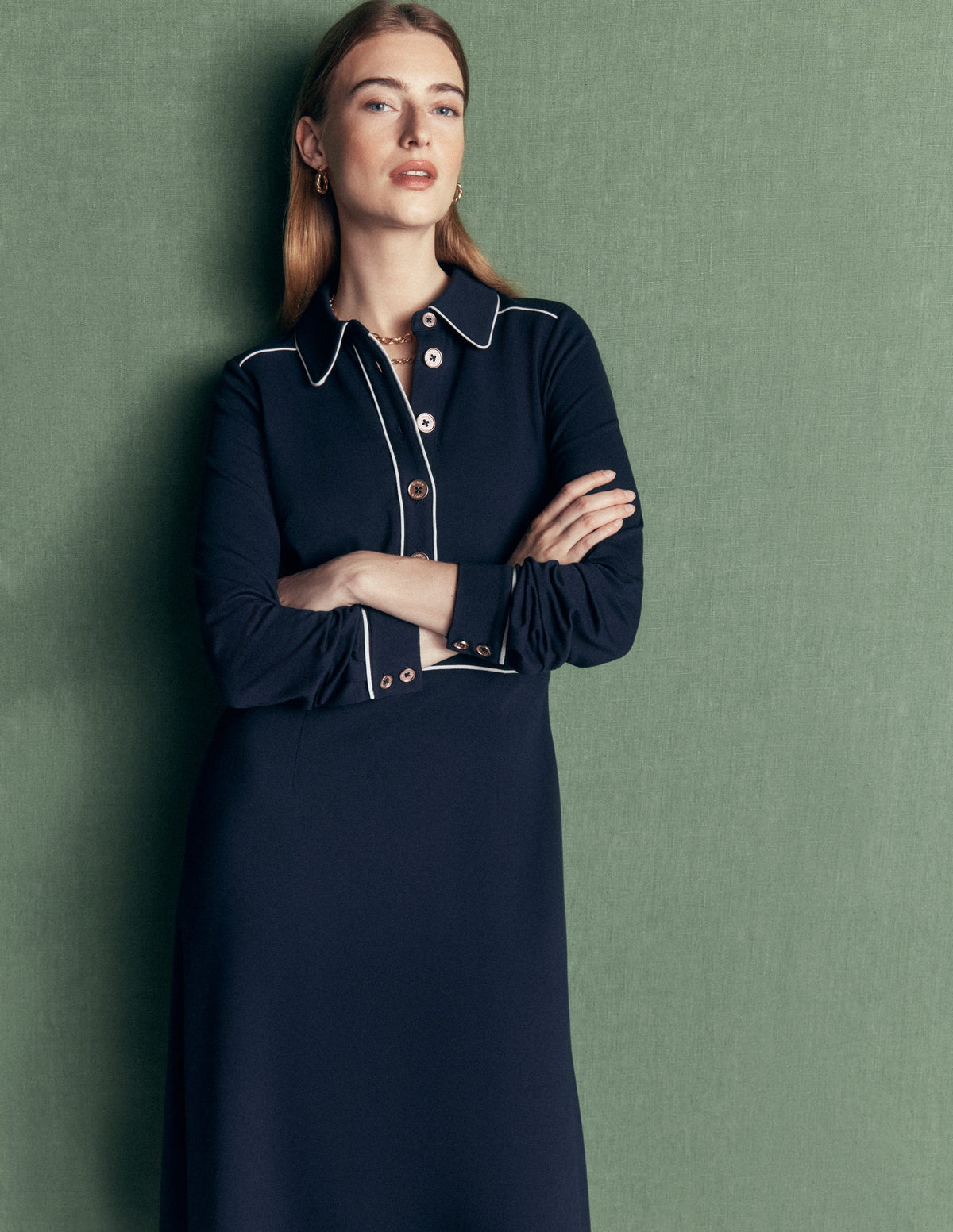 Etta Ponte-Kleid mit Paspelierung-Marineblau, Naturweiß-1