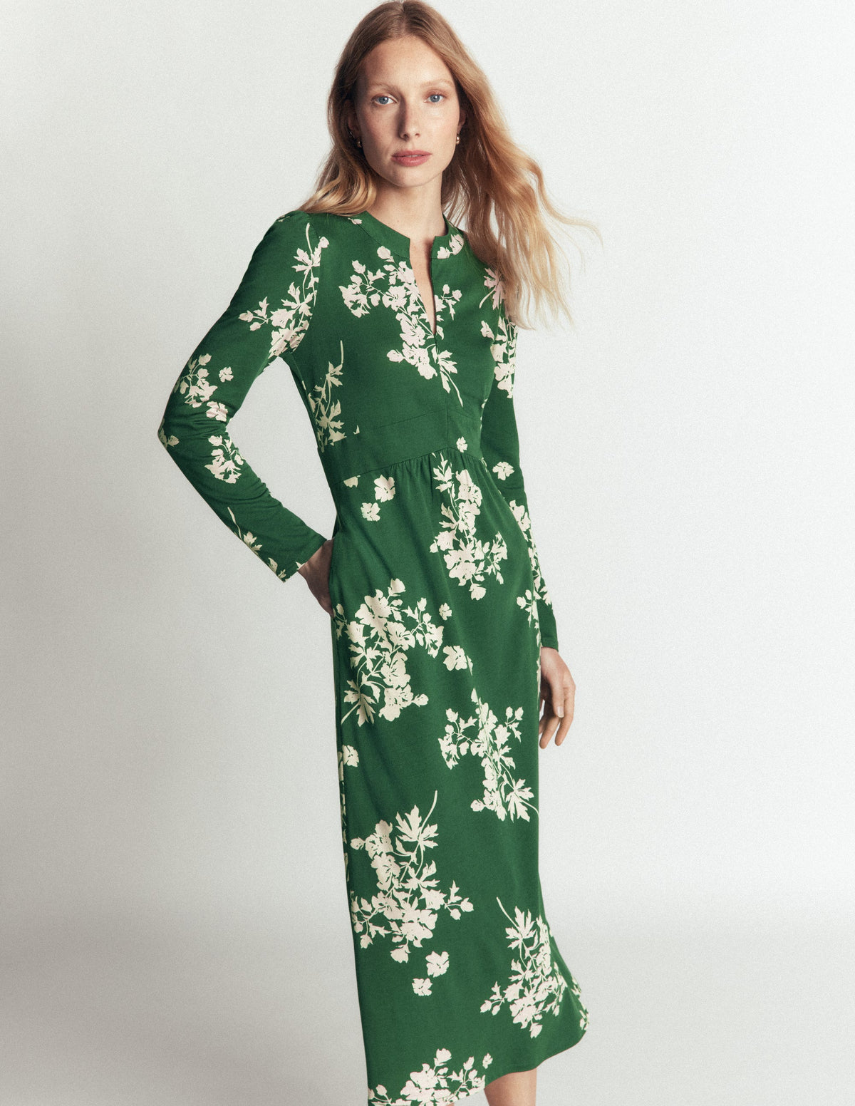 Hope Jerseykleid mit Reißverschlussdetail-Jägergrün, Einzelne Blumensträuße - Image 1