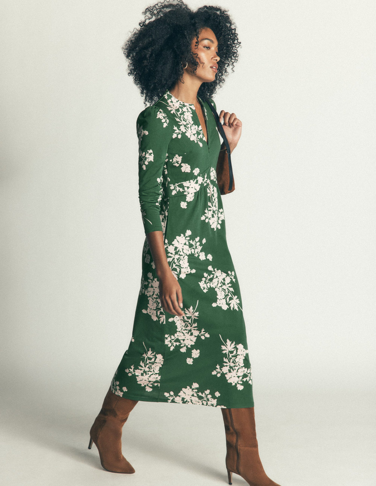 Hope Jerseykleid mit Reißverschlussdetail-Jägergrün, Einzelne Blumensträuße - Image 5