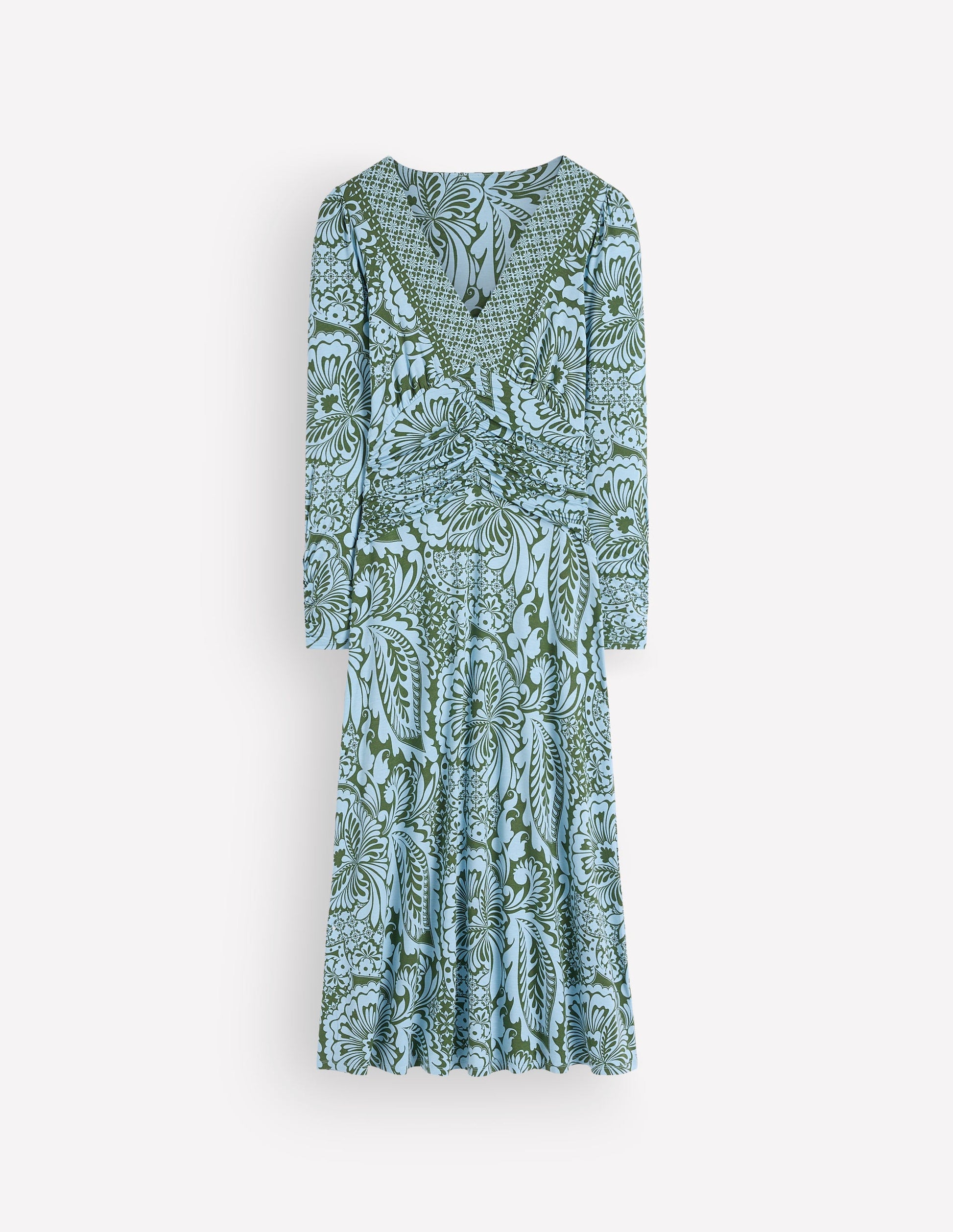 Mya Gerafftes Jersey-Midikleid-Waldgrün, Botanisches Medley-7