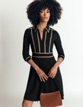 Robe courte Ula en point de Rome-Noir, camel