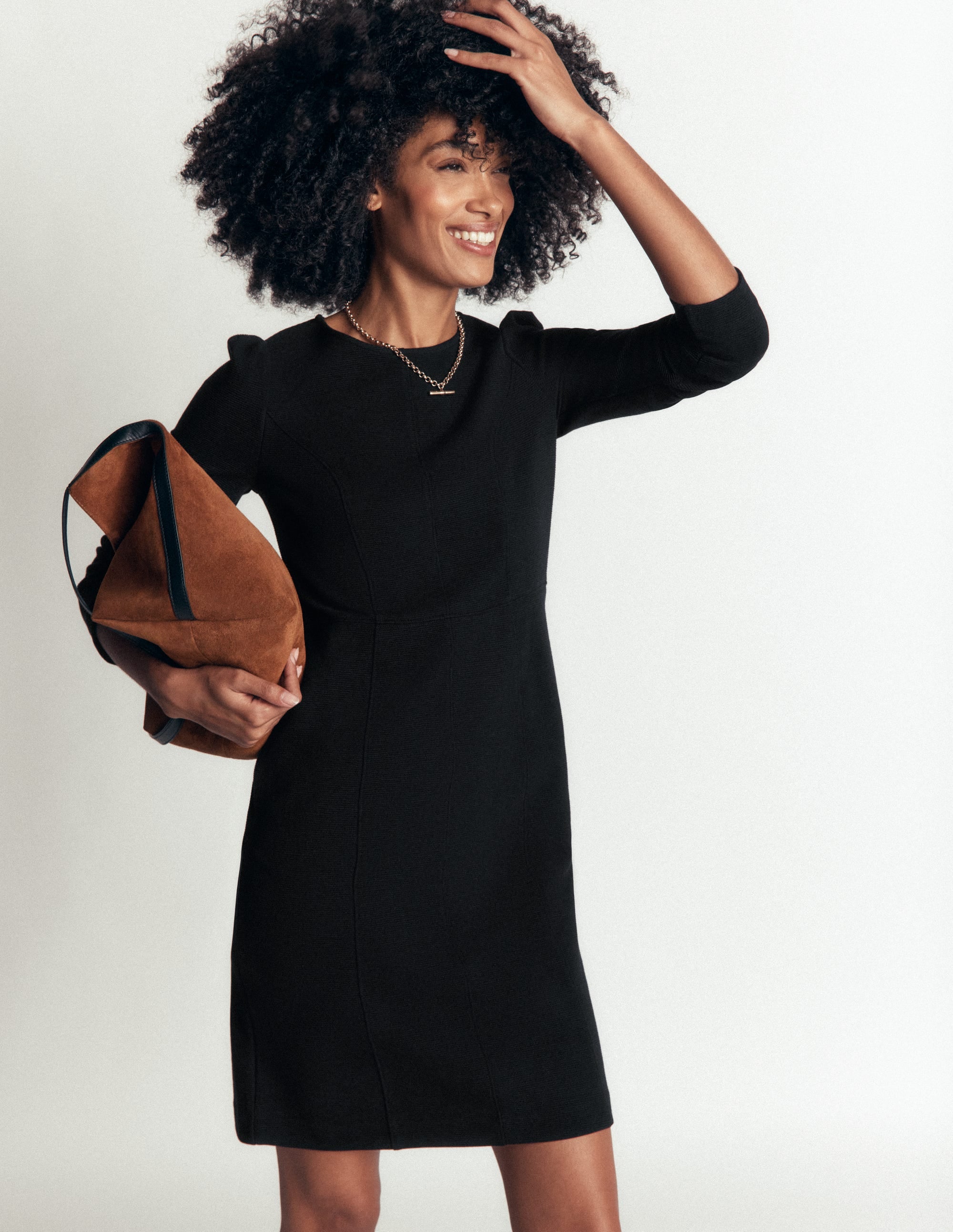 Robe Marla en ottoman à coutures-Noir - Image 1