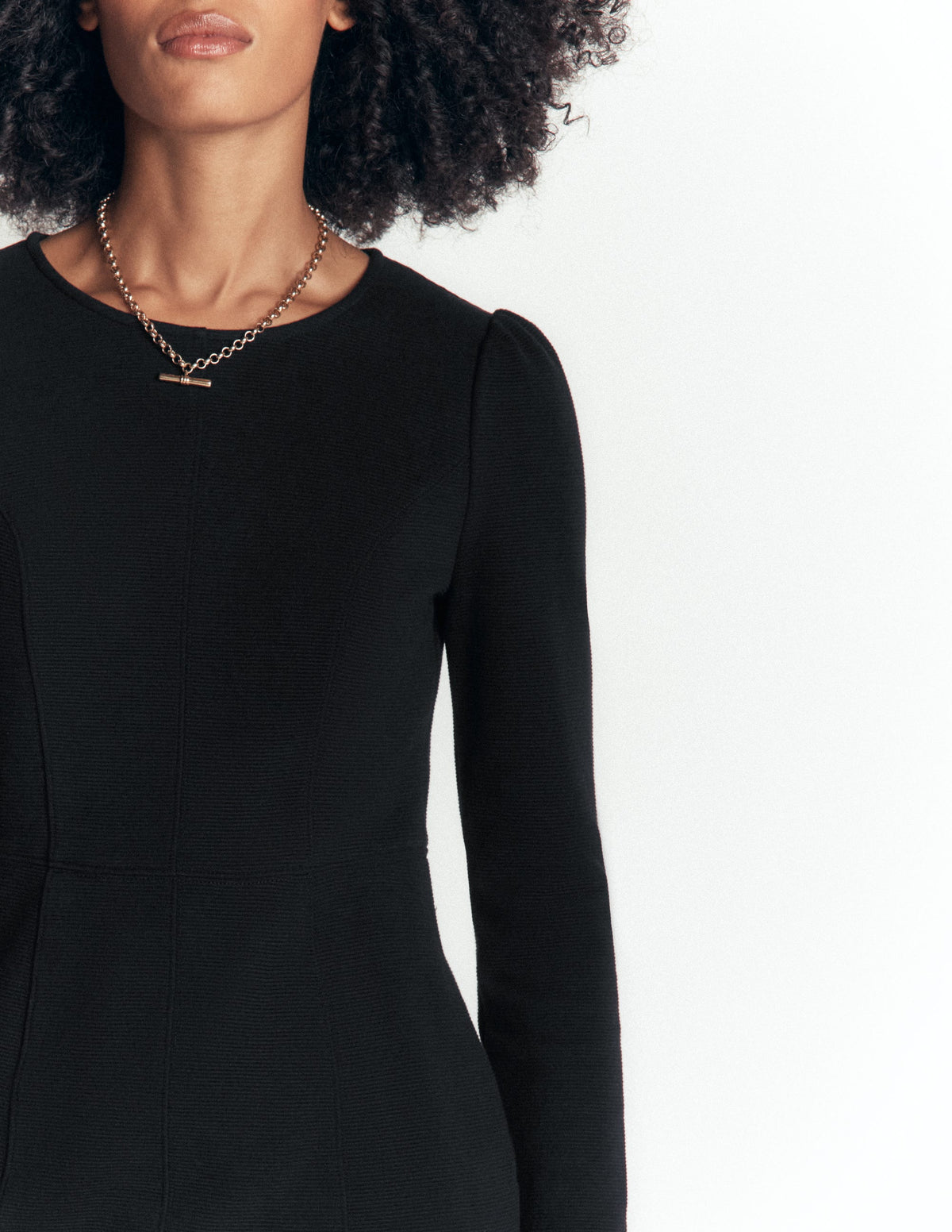 Robe Marla en ottoman à coutures-Noir-2