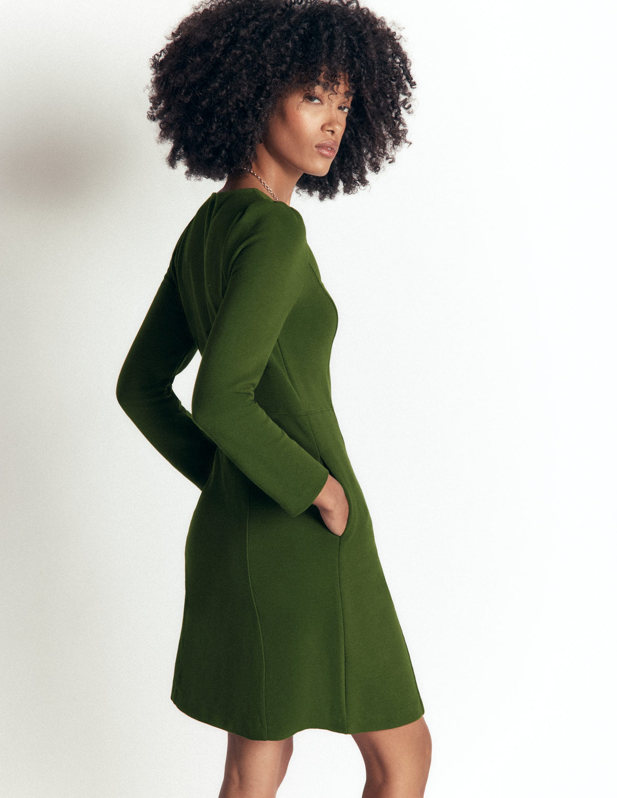 Robe Marla en ottoman à coutures-Sapin vert-3