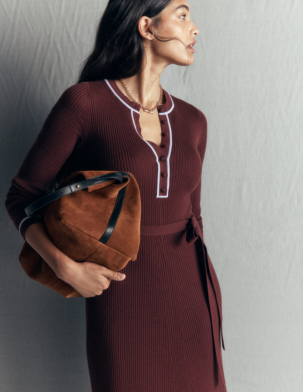 Robe Paula côtelée à col rond-Terre dʼombre, denim délavé - Image 6