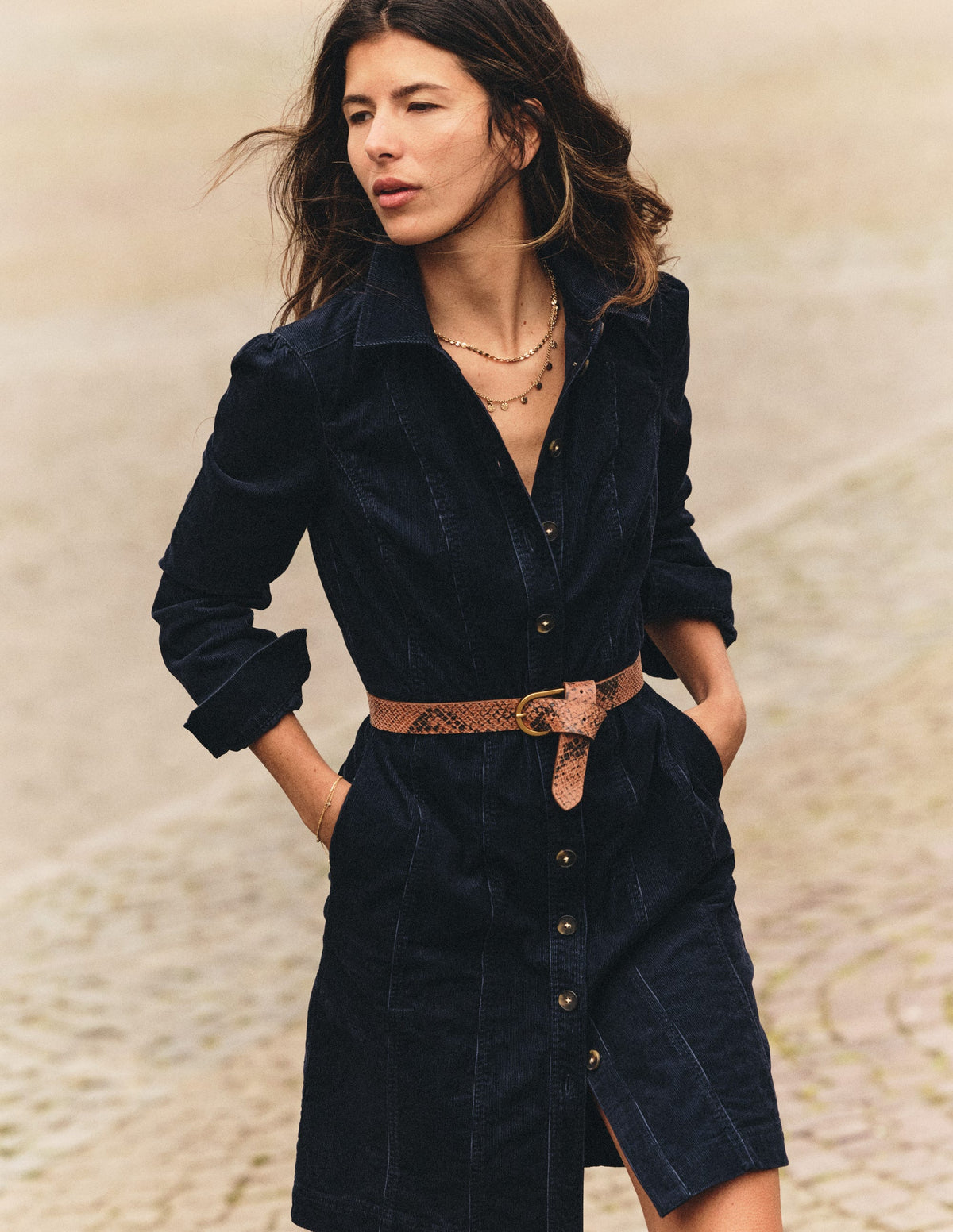 Rhoda Cord Short Dress-Navy - Image 6